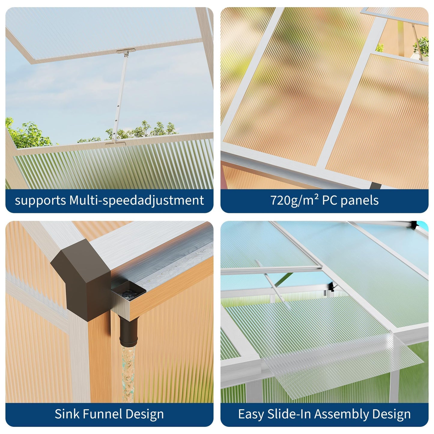 8x10 FT Greenhouse for Outdoors, Polycarbonate Greenhouse with Roof Vent, Ground Nails, Lockable Push Door, Aluminum Large Walk-in Green House for Outside Garden Backyard, Patio, Lawn, Silver