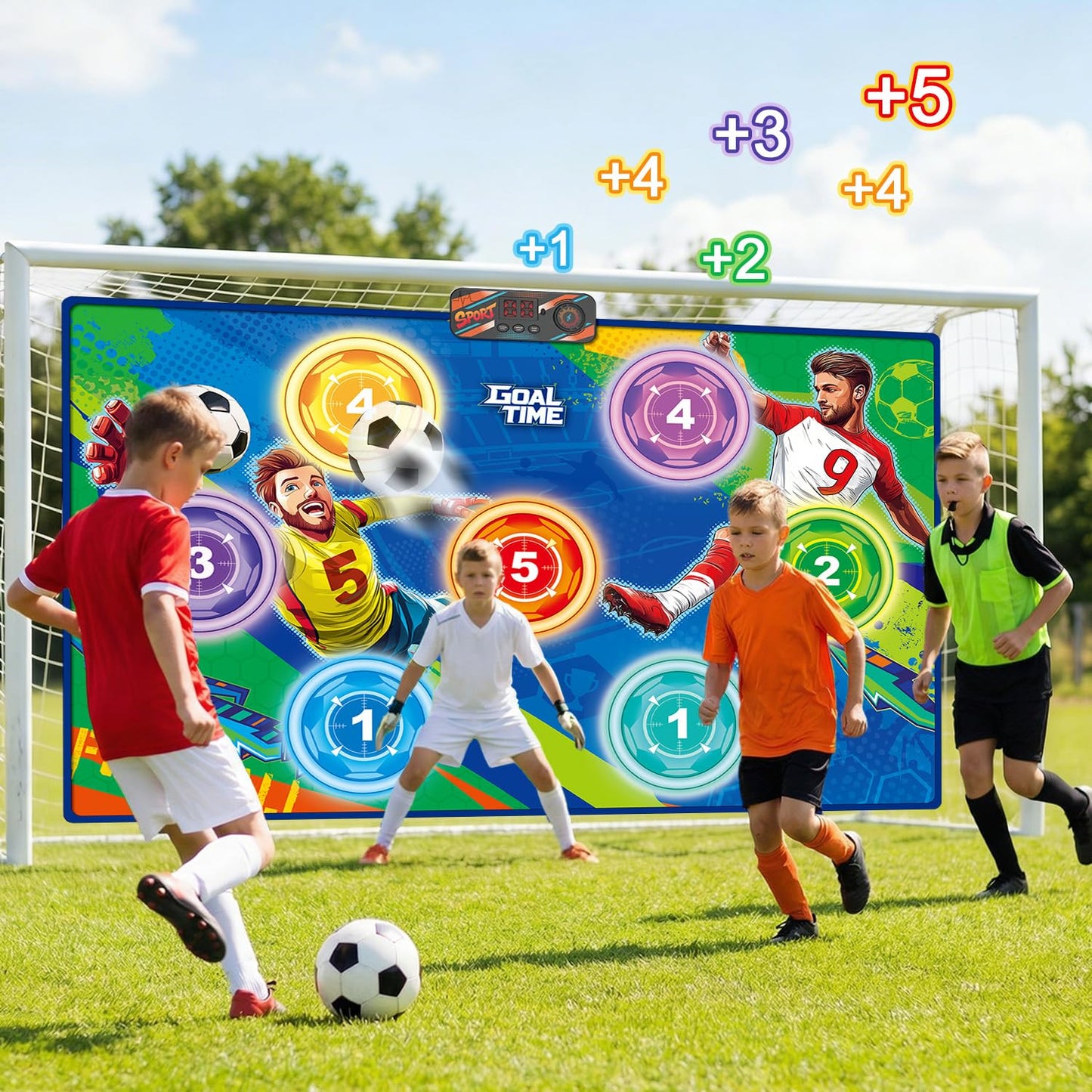 WUPIOS Electronic Scoring Soccer Toy Game Mat Set for Kids, Indoor Outdoor Toss Soccer Target Game with Real-Time Score, 2 Soft Soccer & Goal, Birthday Gifts for 3-5/6-8/8-12 Years Old Boys Girls