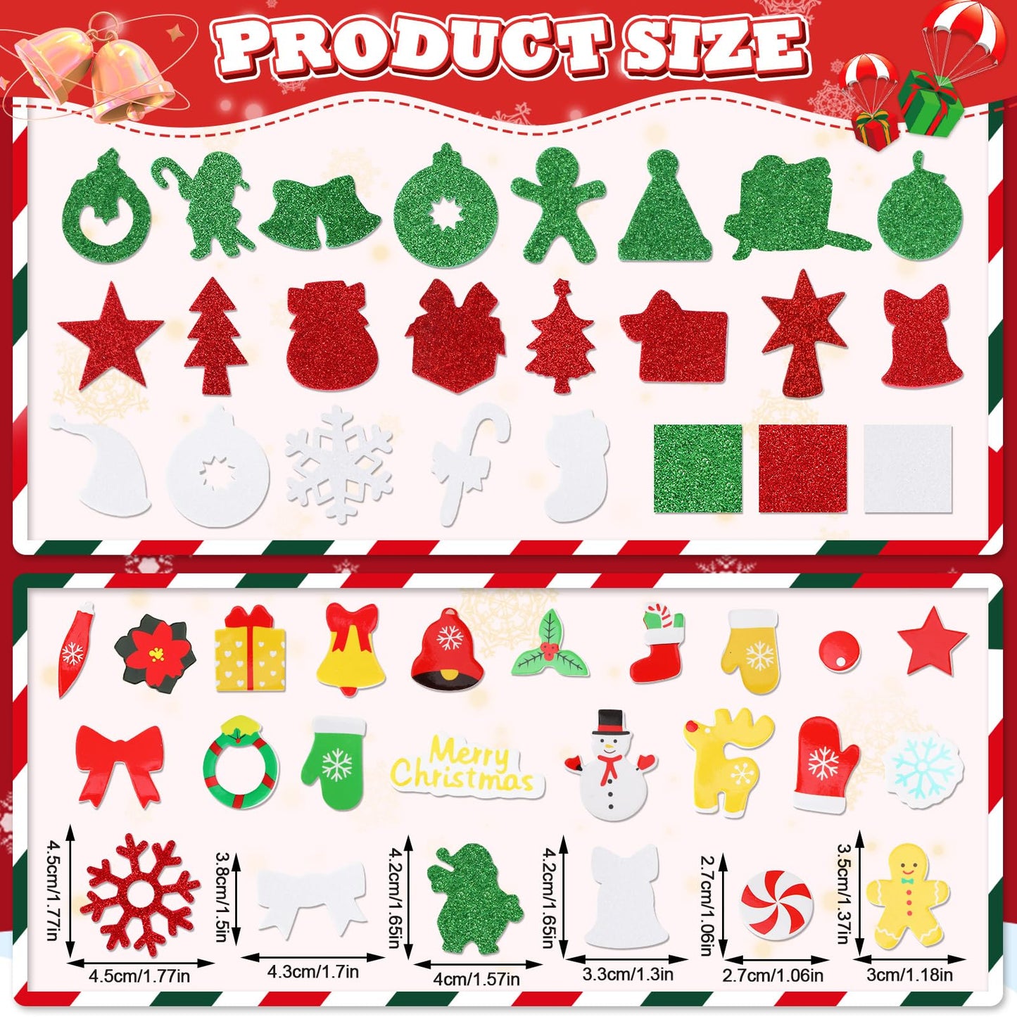 SEPGLITTER Christmas Foam Stickers, 600Pcs Christmas Glitter Santa Claus Snowman Elk Snowflake Self-Adhesive Foam Stickers for Kids Winter Christmas Party Favors DIY Crafts Decorations