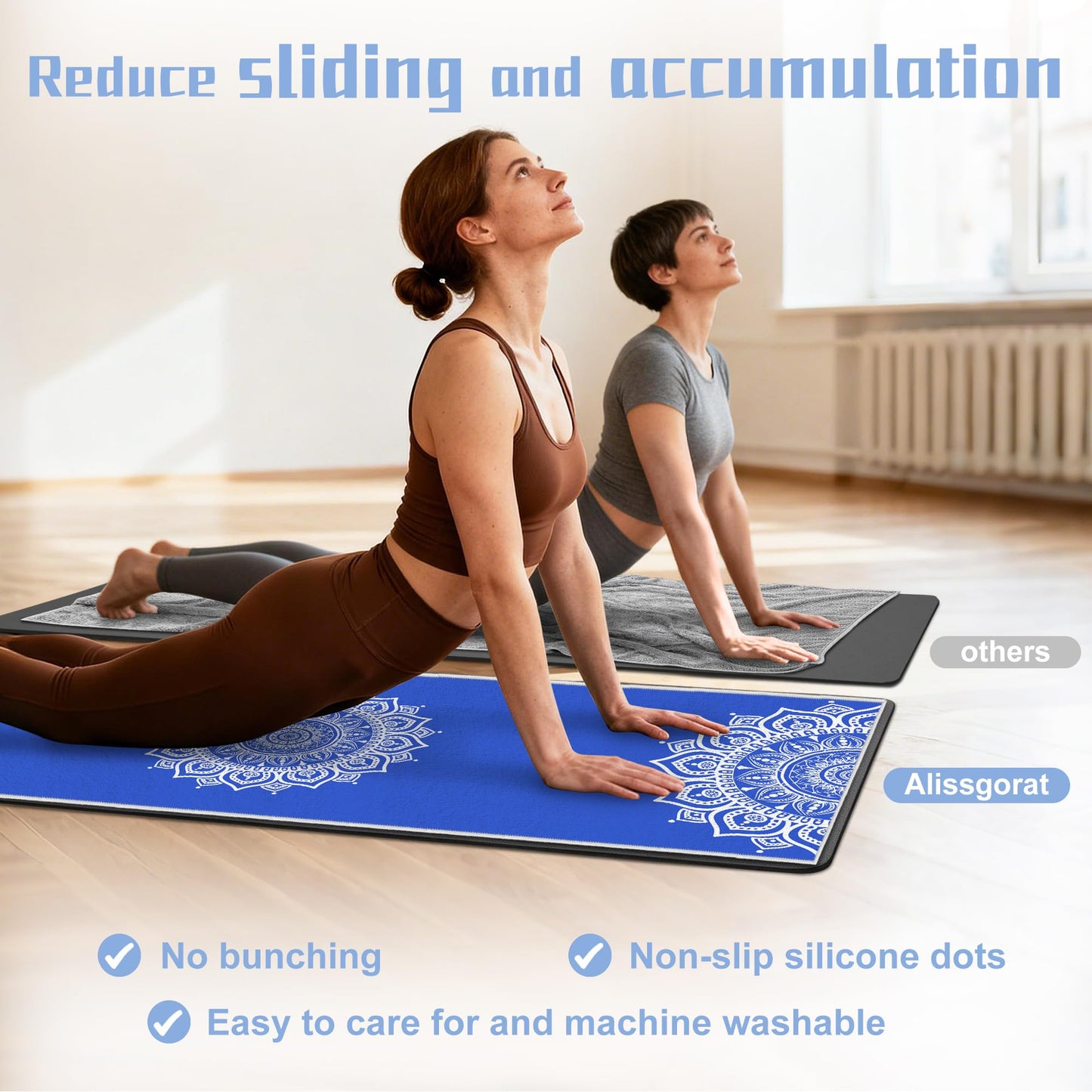 alissgorat Yoga Towel,Absorbent Yoga Mat Towel for Hot Yoga Non Slip,Stylish Prints,Ideal for Workouts,Hot Yoga,Bikram,Pilates Equipment,72 x 27 in,Blue Mandala