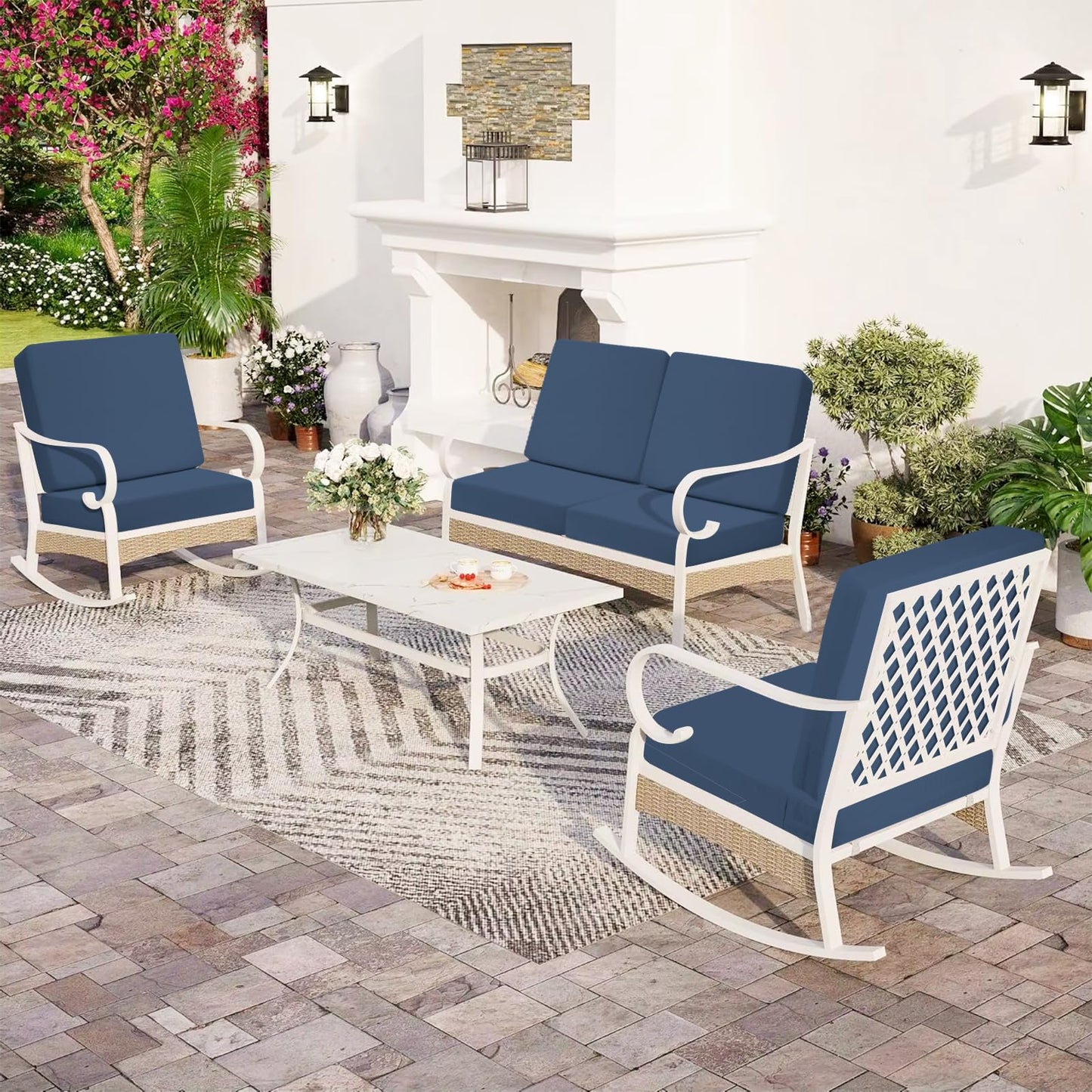 Iheqard Outdoor Deep Seat Cushion Set, 24 x 24 Inch Waterproof and Fade Resistant Patio Furniture Cushion Backrest with Ties for Patio Couch Sofa and Balcony (Blue, 24x24Inch)