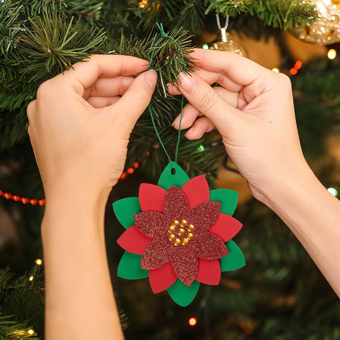 LFUTARI 30 Pcs Christmas DIY Poinsettia Flowers Craft, Foam Poinsettias Flower Ornaments, Christmas Glitter Red Flowers DIY Decoration for Holiday Home Party Tree Garland Wreath Porch Stair Decor