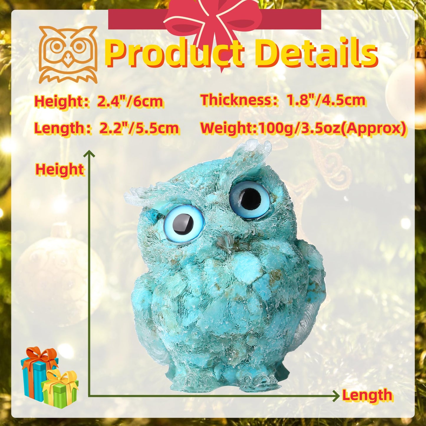 YATOJUZI 2.4" Owl Decor Owl Statue Figurines Healing Crystals Stones Turquoise Hand-Carved Gemstones Cute Home Office Desk Decor Spiritual Energy Reiki Gifts for Women Men