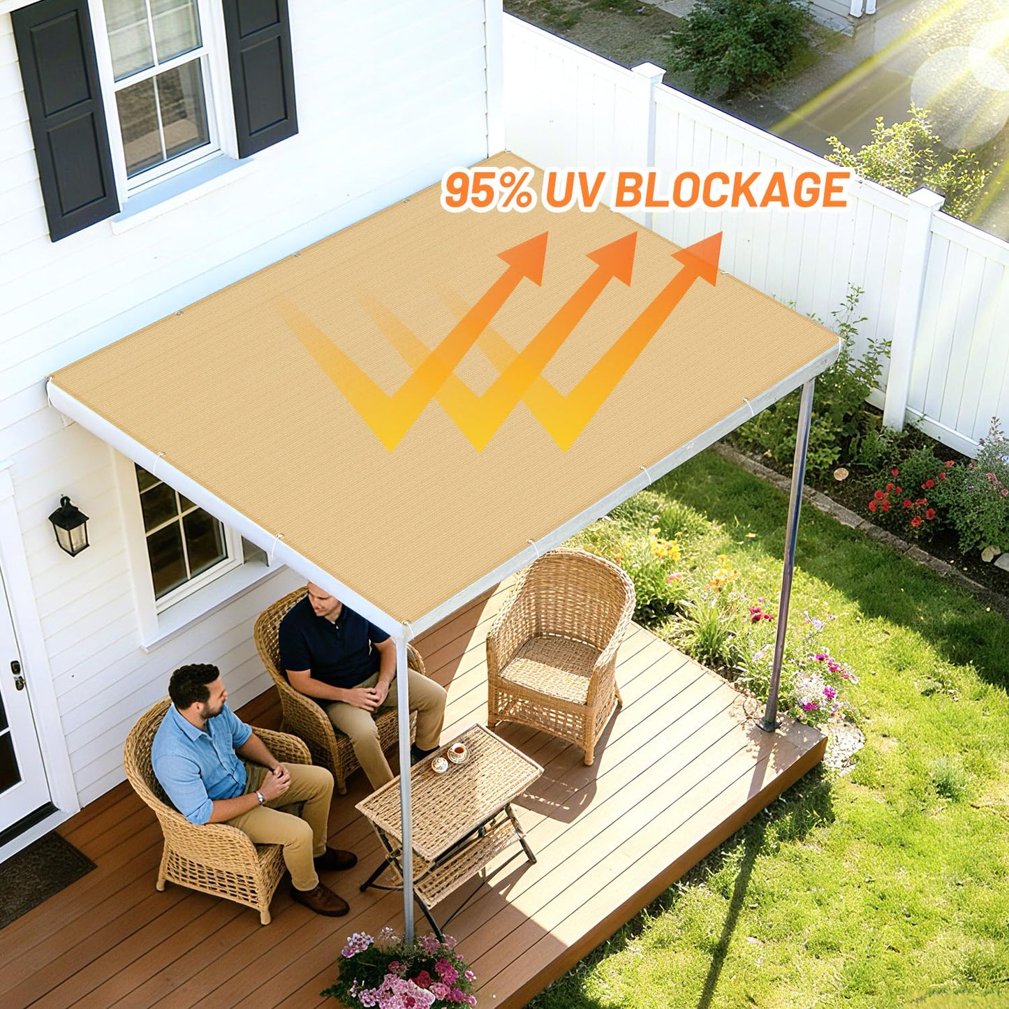 LOVE STORY Shade Cloth 4/6/8/10/12/20FT Sun Shade Screens Fabric Pergola Shade Cover Mesh Tarp with Grommets for Patio Deck Garden, 6'x12' Sand
