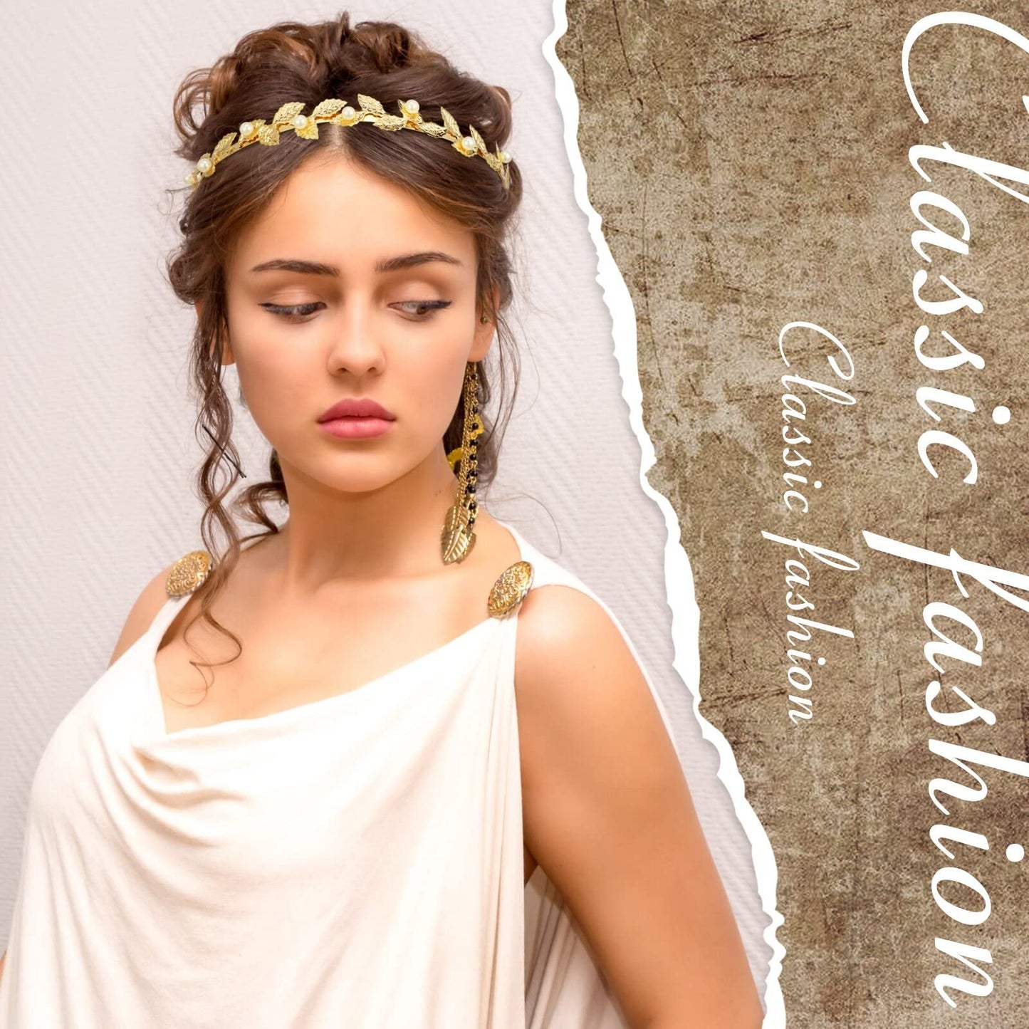 Kacctyen 6 Pcs Gold Leaf Wedding Headbands Set Flower Faux Pearls Headband Golden Bridal Tiara Greek Queen Crown Headpiece Metal Laurel Leaf Hairband for Women Costume Hair Accessories