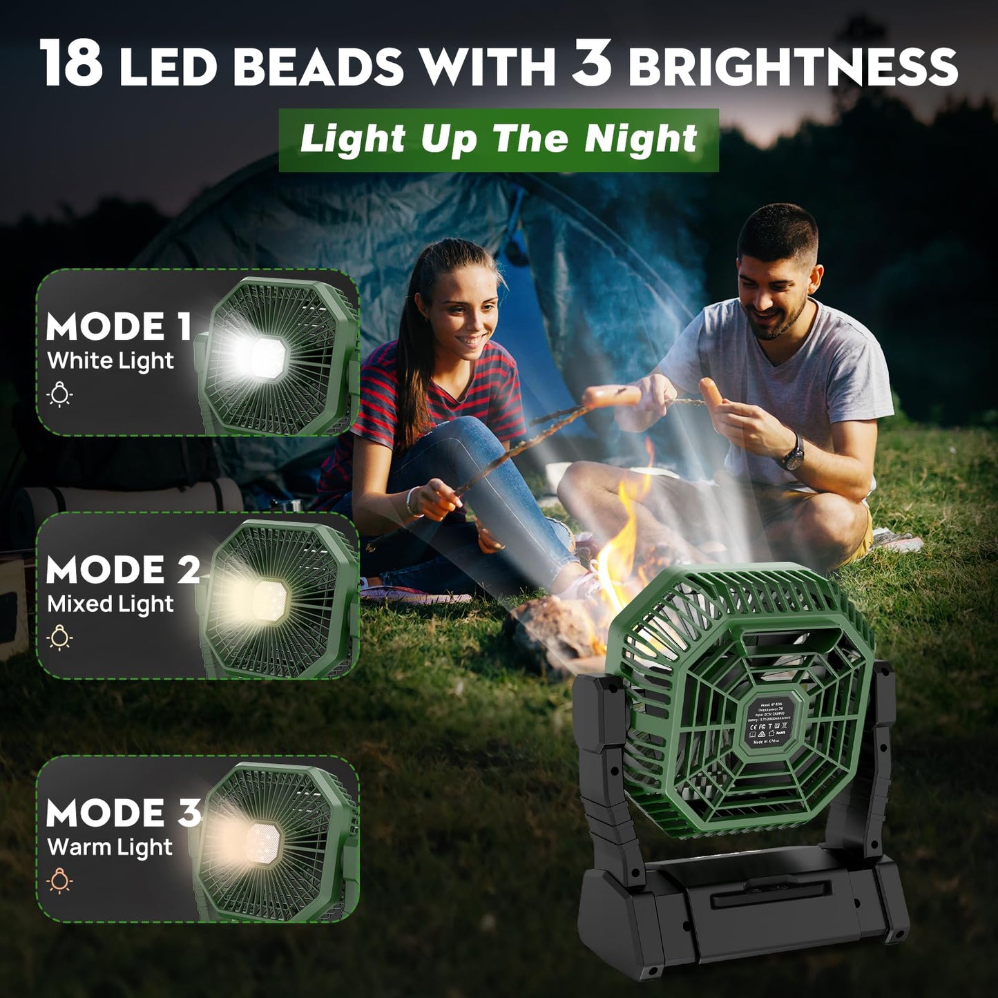 Multper Portable Fan, 20000mAh Camping Fan with LED Lantern & Remote, 4 Speed & 4 Timing Rechargeable Fan for Tent Travel Camping Picnic Beach BBQ
