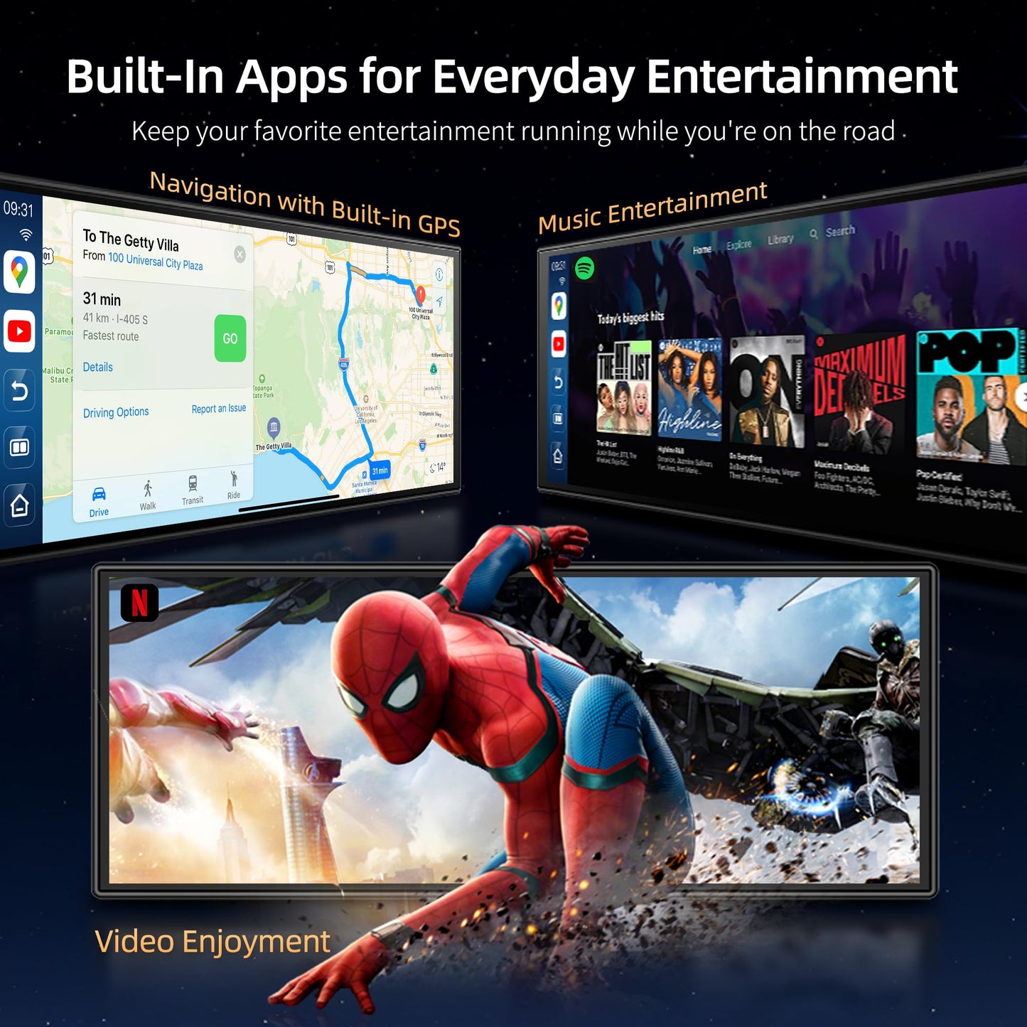 11.4" Carplay Screen for Car with Android OS Built-in GPS Navigation Carplay Android Auto Screen Net-Flix/YouTube/Google Play Car Stereo Split Screen Apps Voice Control Includes 1080P Rear Camera