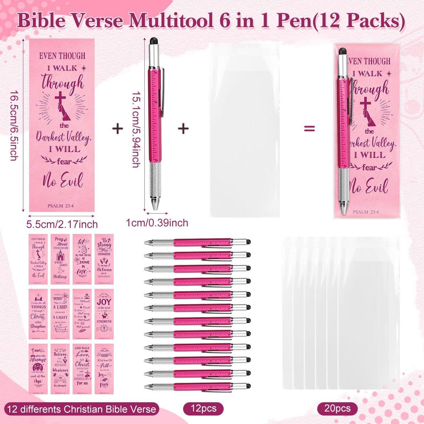Pajean 24 Sets Christian Gifts for Women Include 6 in 1 Multitool Pens with Religious Bible Verse Scripture Bookmarks for Mother Day Nurses Teacher Employee Church Sunday School Office Favors Supplies