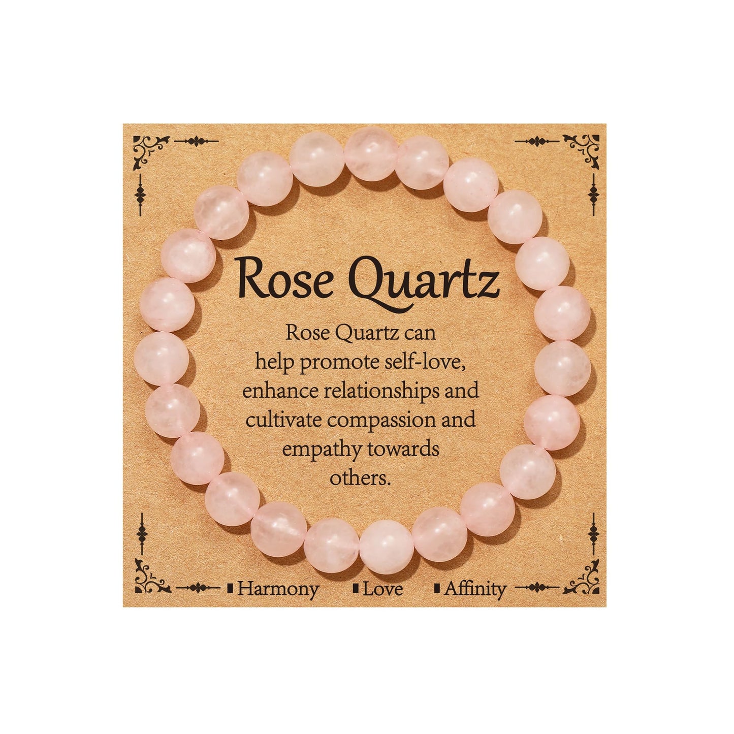 Gnamy Rose Quartz Crystal Beaded Bracelet for Women, Gemstone Bracelet Natural Stone Anxiety Healing Handmade Protection Birthday Christmas Valentines Jewelry Gifts for Best Friend Her Mom Daughter Girlfriend