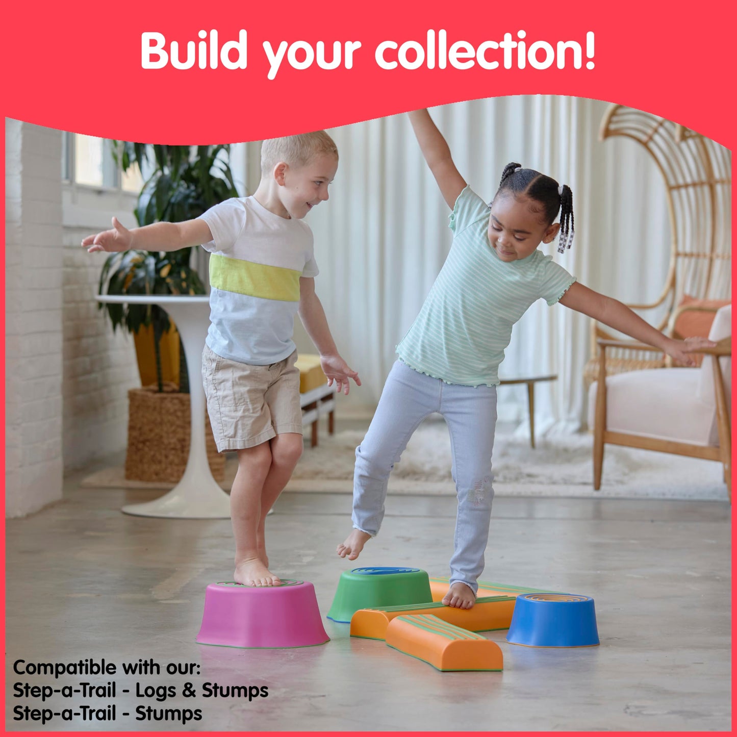 edxeducation Step-a-Trail | Logs | Set of 3 Balance Logs | Ages 18m+ | Obstacle Course for Kids | Indoor and Outdoor Toys for Toddlers | Build Gross Motor Skills