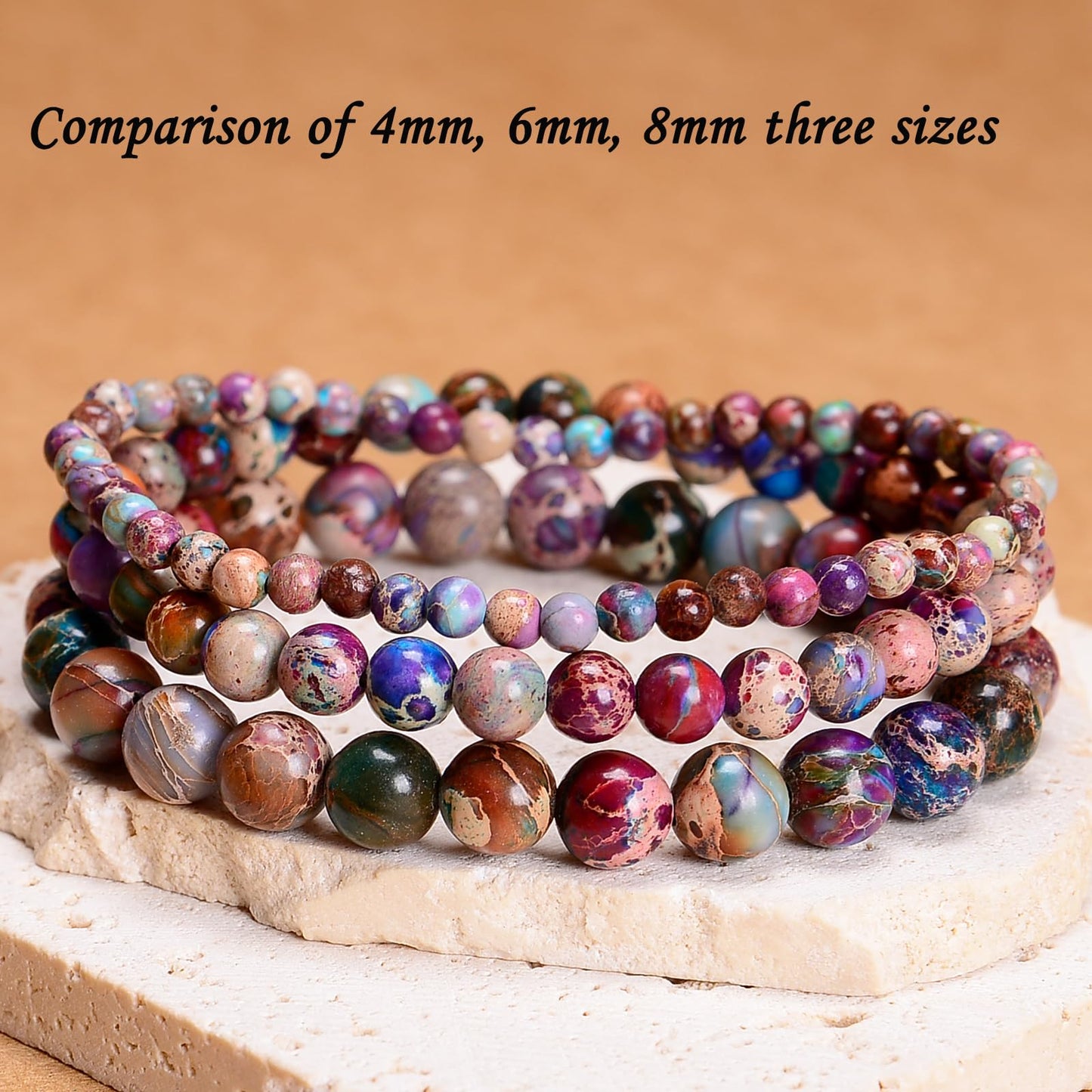 CHCCOYE 6mm Natural Healing Gemstone Bracelet Handmade Yoga Stretch Elastic Bracelet Stress Relief Crystal Jewelry for Men and Women (6mm Imperial Jasper)