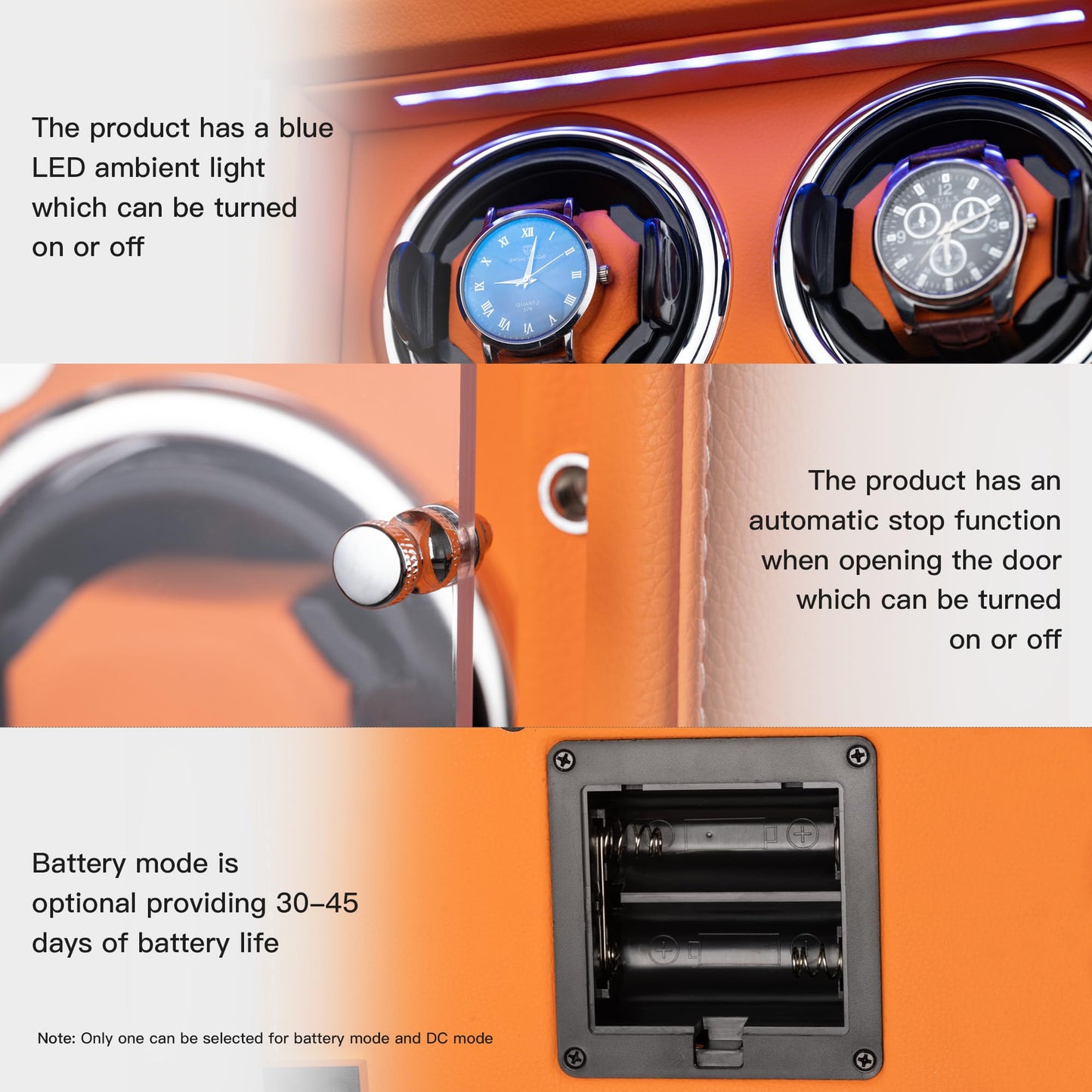 KOHUDIS Watch Winder for 2/4/6/9 Automatic Watches, high-end Leather Making, Super Quiet Mabuchi Motor, Two Power Modes, Built-in led Lights (Black, 6 Slots)