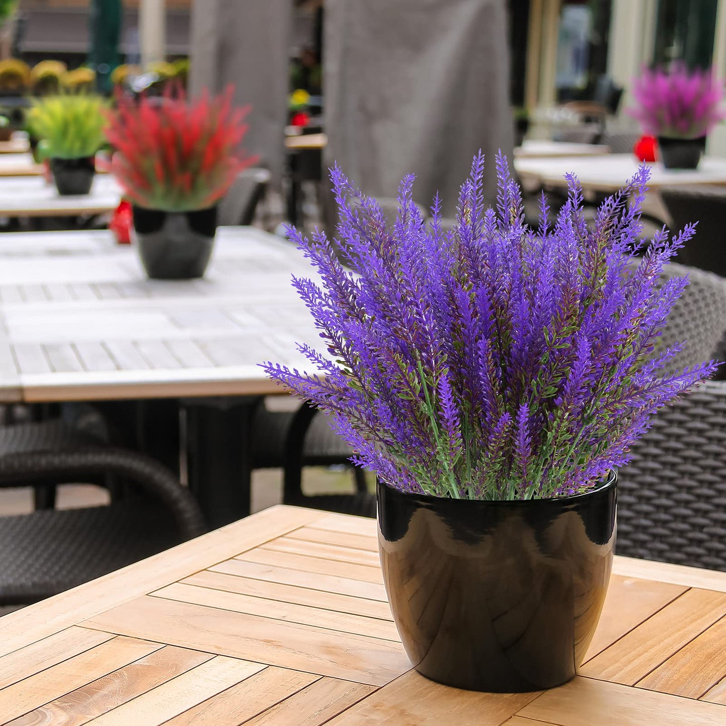 ZEOSTARO Artificial Lavender Flowers 12 Bundles Outdoor UV Resistant Fake Flowers No Fade Faux Plastic Plants Garden Porch Window Box Decorating (Purple)