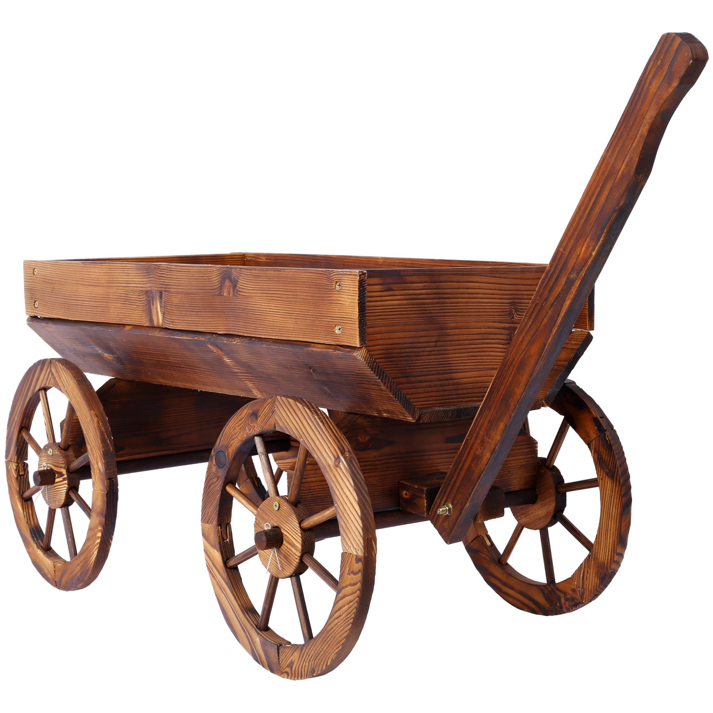 HnestBepo Wood Wagon Flower Planter Pot Stand W/Wheels Home Garden Outdoor Decor