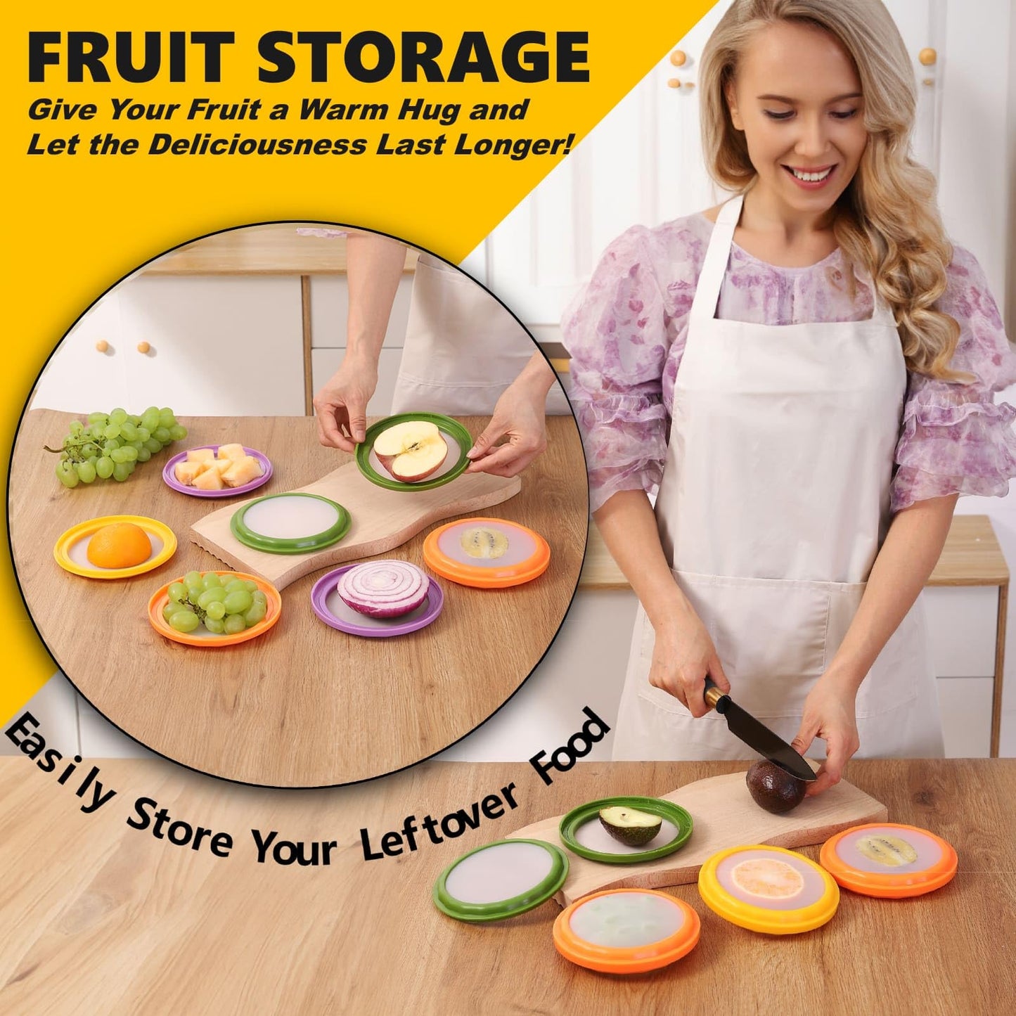 Lovfult Onion Storage and Avocado Saver - 4-Piece Set Silicone Fruit Storage Box, Multifunctional and Perfect for Lemons, Cheese, Tomatoes, Potatoes, Garlic