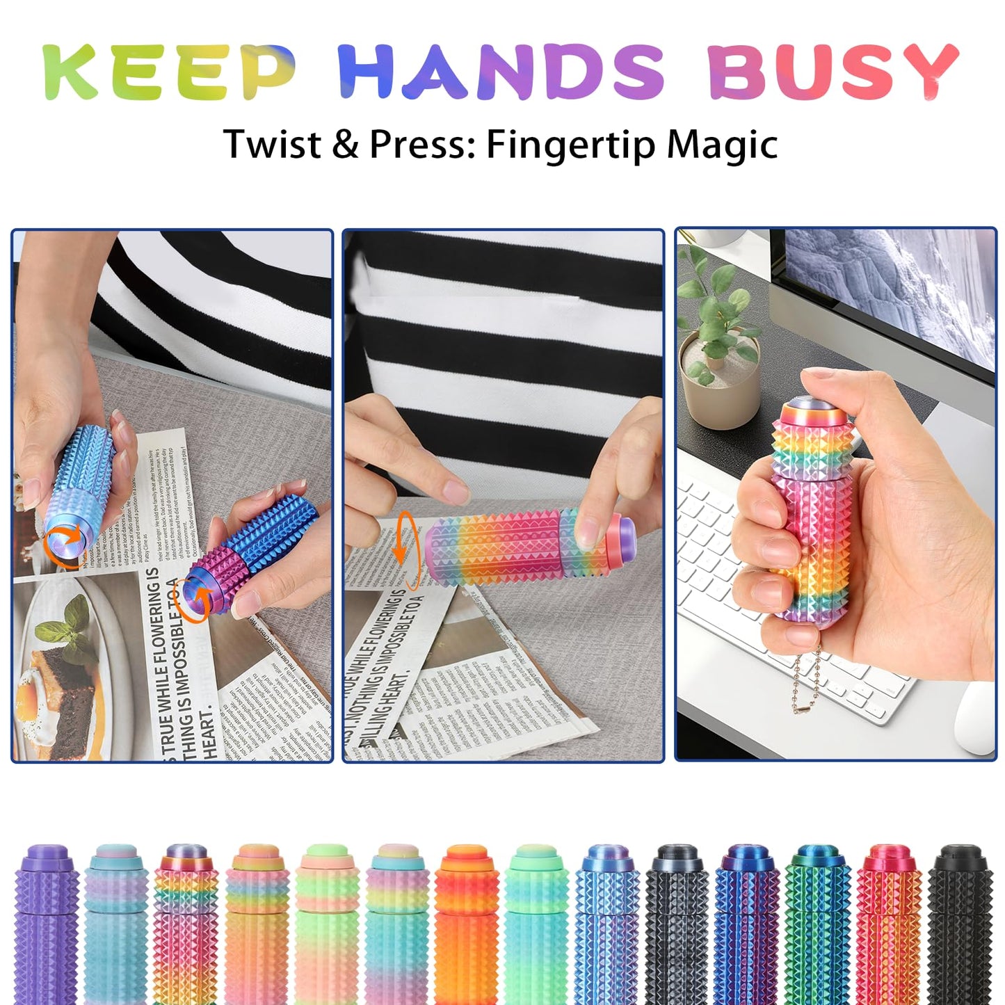 2PCS Little Ouchies Fidget, 3 in 1 Pocket Mini Fidget Toy for Adults, 3D Printed Spiky Grippie Stim Tool, Pain Stim Fidgets Toys, Gifts for Adult with Autism ADHD Anxiety Stress Relief
