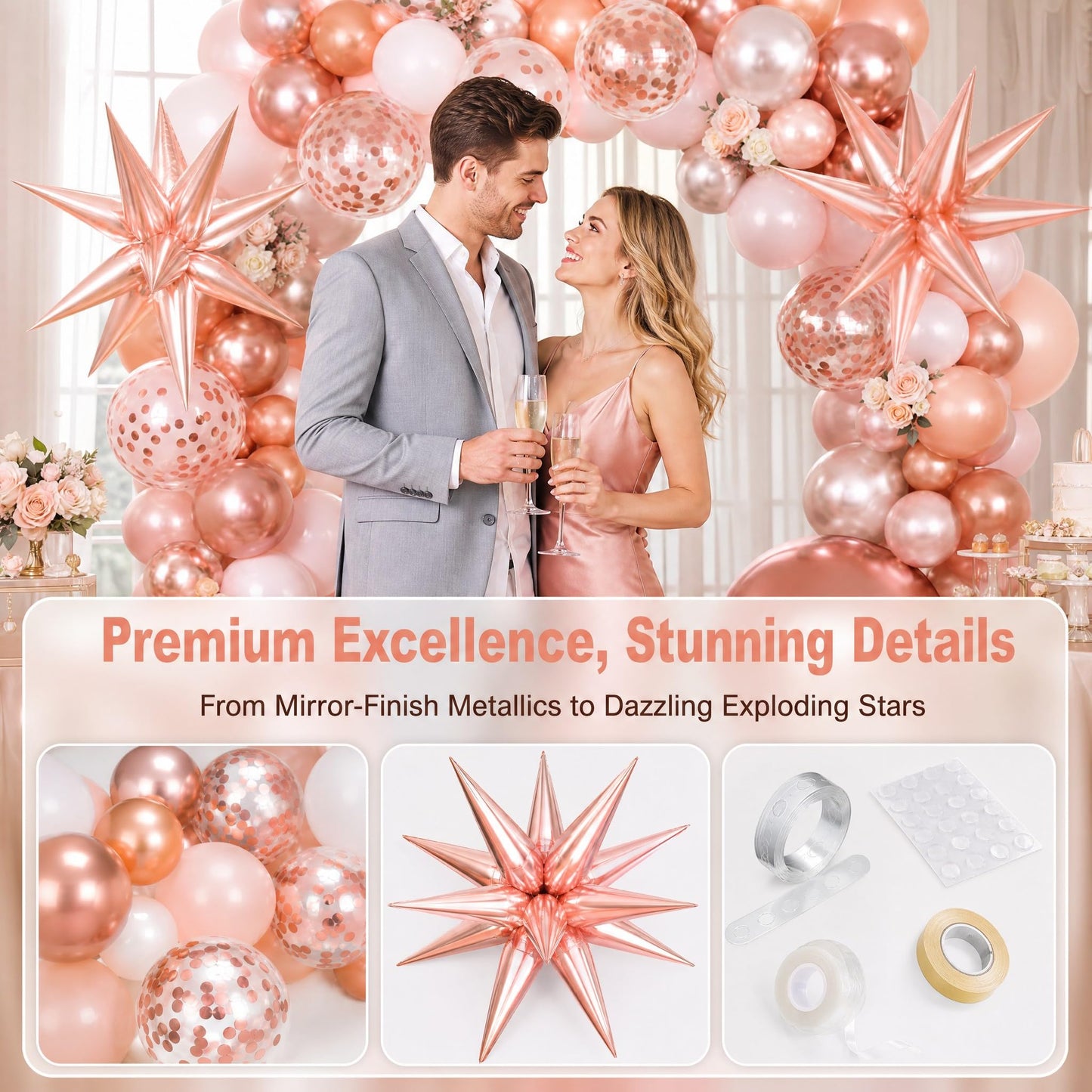 KARLURE Rose Gold Balloons Arch Kit Garland with Metallic Rose Gold Confetti Balloons for 2026 Graduation Decorations Prom Bridal Shower Birthday Baby Shower Wedding Anniversary Party Decorations