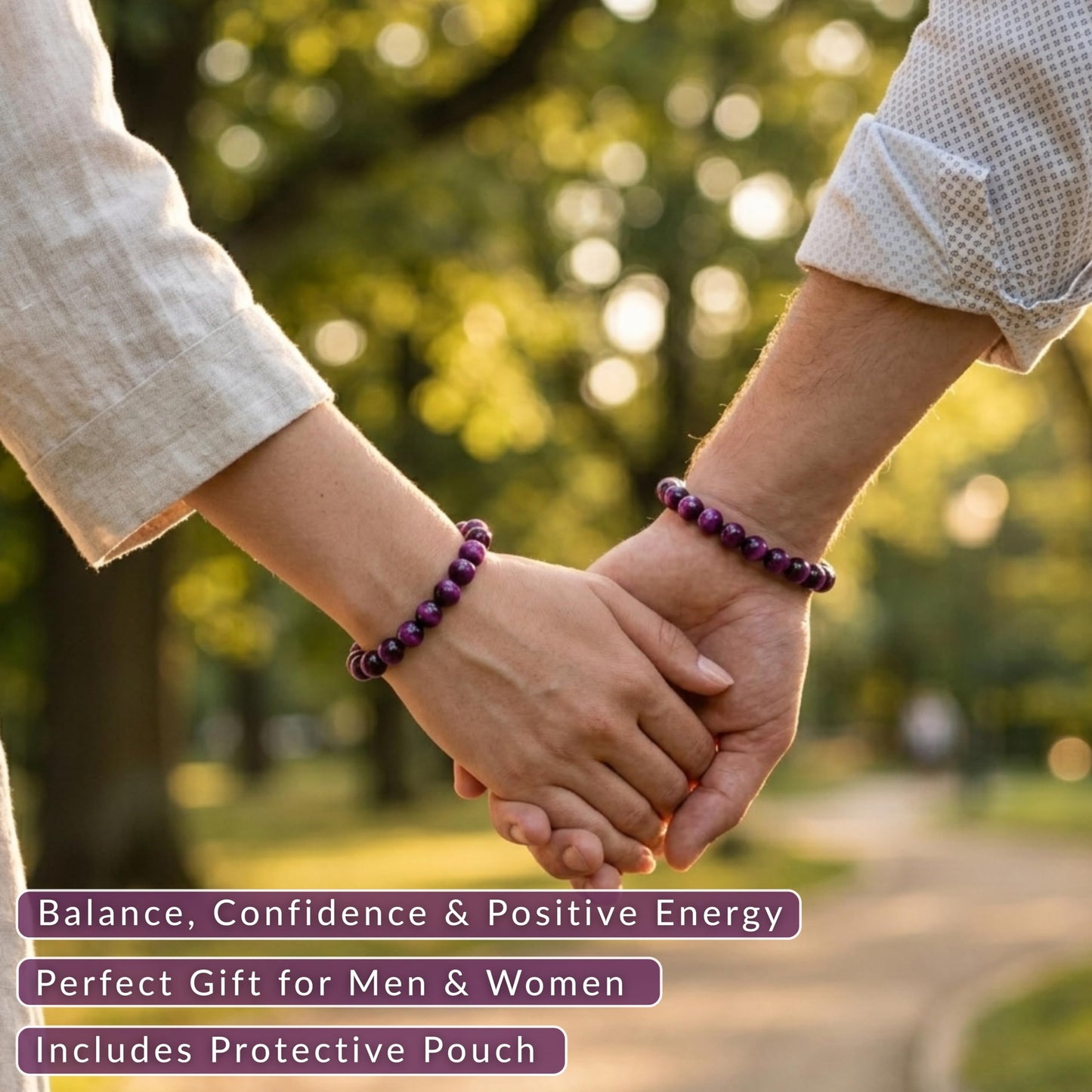 Cherry Tree Collection Purple Tiger's Eye Beaded Bracelet – Genuine 8mm Gemstone Stretch Bracelet for Men & Women – Handmade Crystal Bracelet - (Purple Tiger's Eye - M)