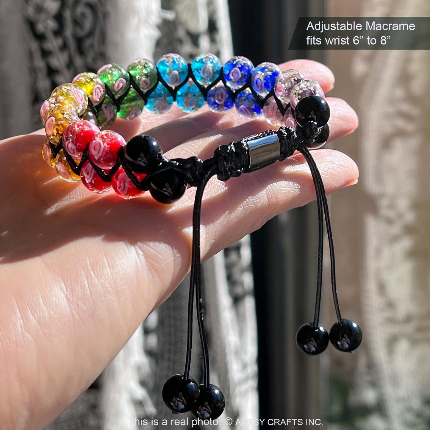 ARTSY Crafts Glow in The Dark Firefly Beads Bracelets, 7 Chakras Crystal Mermaid Glass Beaded Bracelets for Anti Anxeity Healing Energy Money Wealth Abundance Stackable Bangle Wristband (Multi)