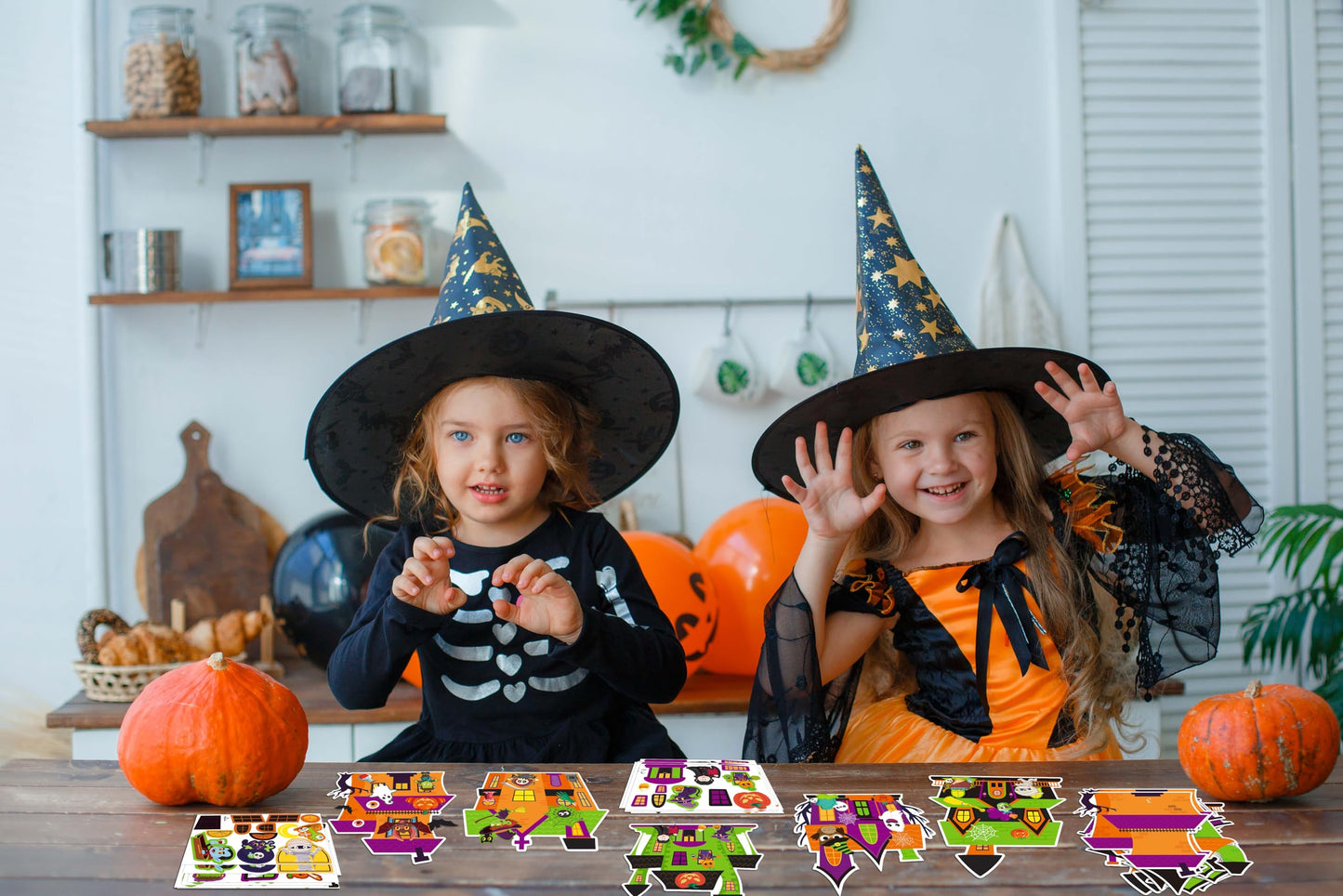 Moon Boat 60pcs Halloween Crafts for Kids – Haunted House DIY Kit, Make Your Own Scene with Pumpkins Stickers Bulk for Classroom Activities, Party Favors, Games