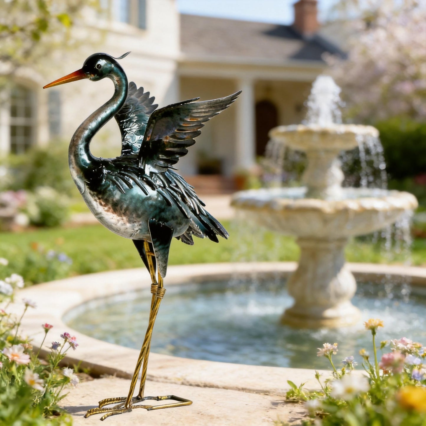 chisheen Crane Garden Statue Sculpture, Metal Heron Outdoor Decor, Yard Art Bird Decoy for Backyard Pond Patio Porch Lawn Decorations
