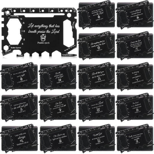 Otoolling 16 Pcs Bible Verse Credit Card Wallet Multitool 46 in 1 Metal Stainless Steel Survival Pocket Tool Multipurpose Bottle Opener Bulk Christmas Stocking Stuffer Gift for Men Dad Husband