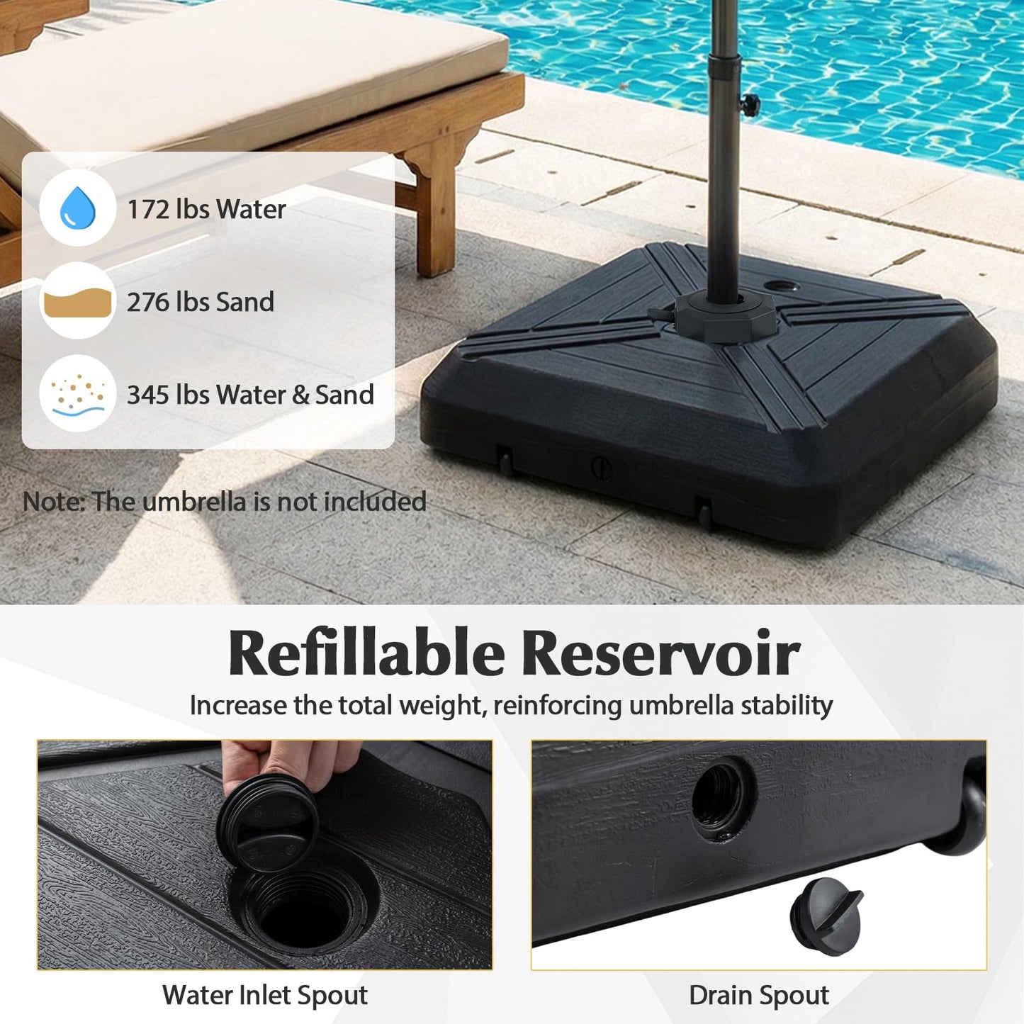 Tangkula Cantilever Umbrella Base with Wheels, 345 LBS Heavy-Duty HDPE Sand Water Filled Offset Umbrella Weighted Stand with Cross Base for Patio Backyard Poolside