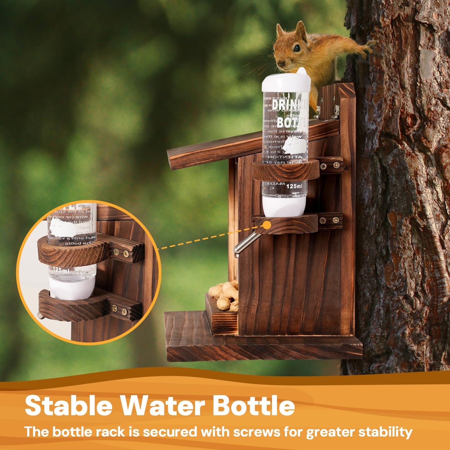 Squirrel Feeder, Squirrel Picnic Table Feeder with Water Feeder, Wooden Squirrel Feeders for Outside, Squirrel House for Corn Peanut