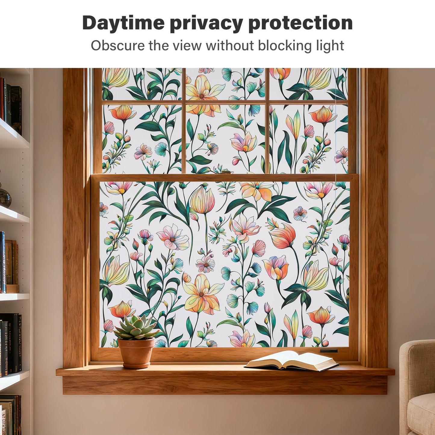 Donox Window Privacy Film, Frosted Stained Glass Window Films, Static Cling Non-Adhesive Decorative Windows Sticker for Front Door Bathroom, Heat Control Anti UV(35.4 x 157.4 inches)