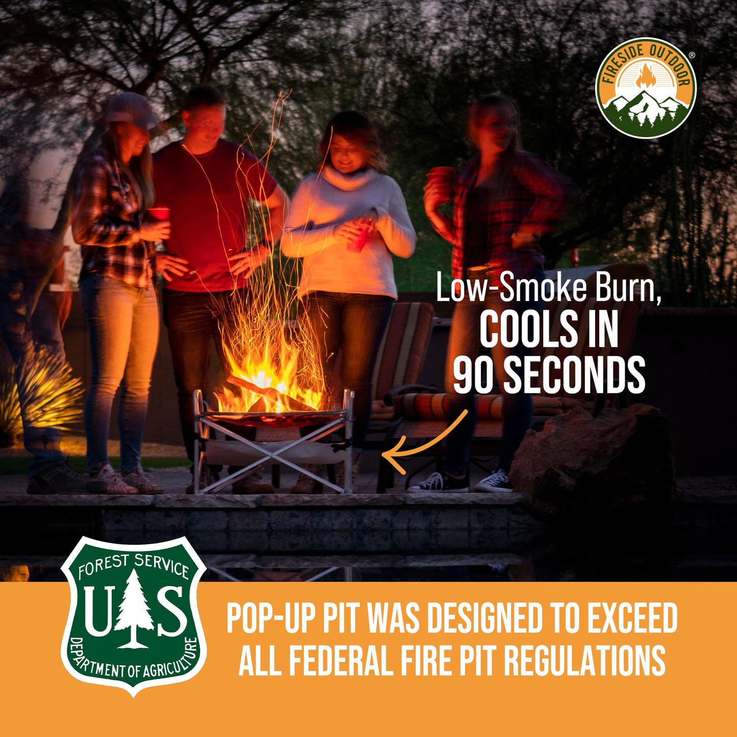 Fireside Outdoor Pop-Up Fire Pit 24" Ultra Lite Weighs 3.2 lbs - Folding FirePits for Outside, Outdoor Small Firepit Portable, Campfire Burn Pits, Camping Fire Pit Portable Holds 80 lbs of Firewood