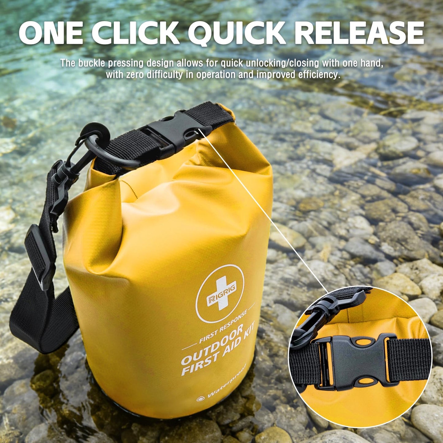 RIGRIG Waterproof First Aid Kit 186 Pcs Survival Gear, Portable Small Boat Dry Bag Bug Out Bags, Emergencies Medical Kit Ideal for Boating, Fishing, Hiking, Camping, Kayaking (Yellow)