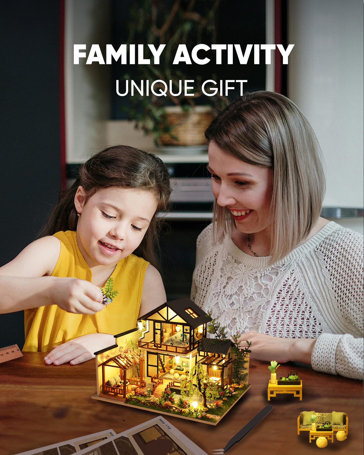 DIY Miniature House Kit, DIY Dollhouse Kit for Adults to Build, Mini House Kit with LED, Model Building Diorama Kits, Ideal Gifts for Birthday, Valentine Christmas(Janpanese House)