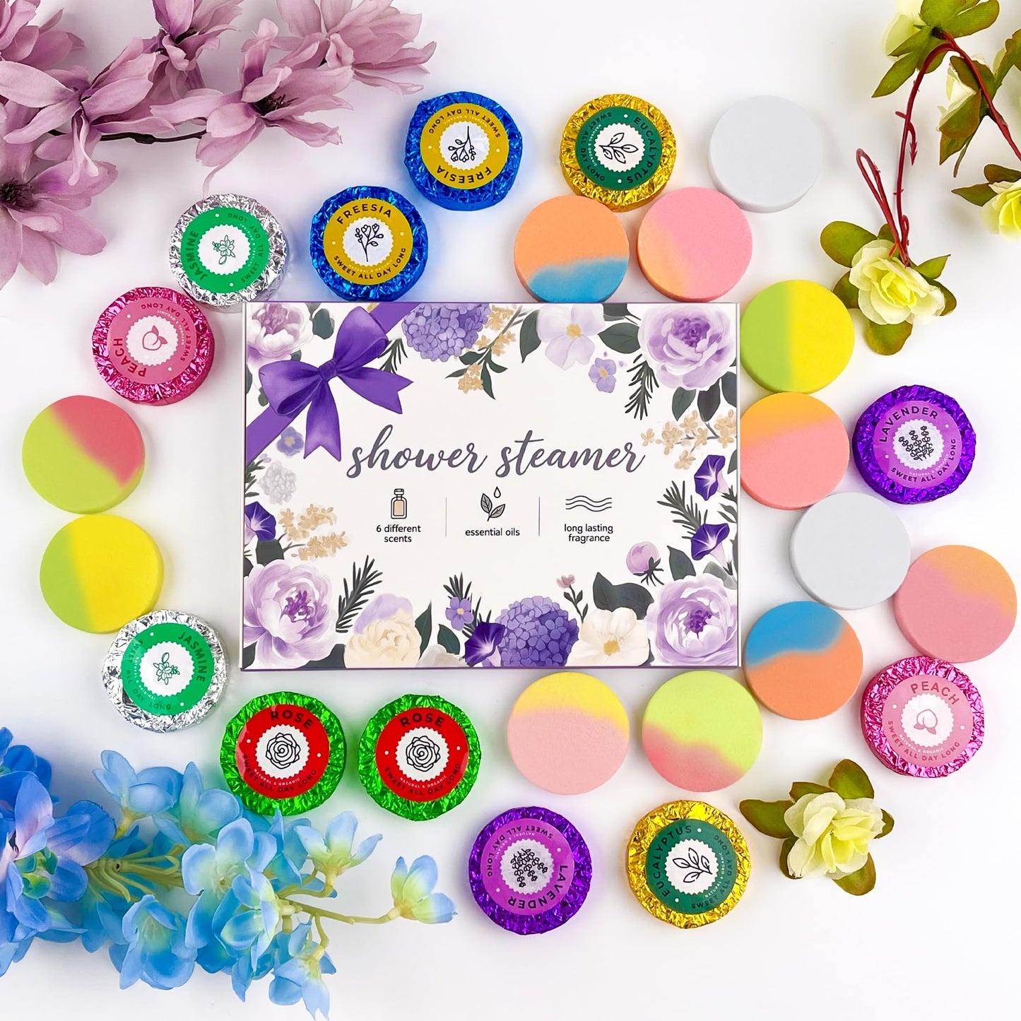 12pcs Aromatherapy Shower Steamers - Relaxation Birthday Christmas Set for Women and Men, Shower Bombs Tablets for Stress Relief and Self Care, Luxury Home Spa