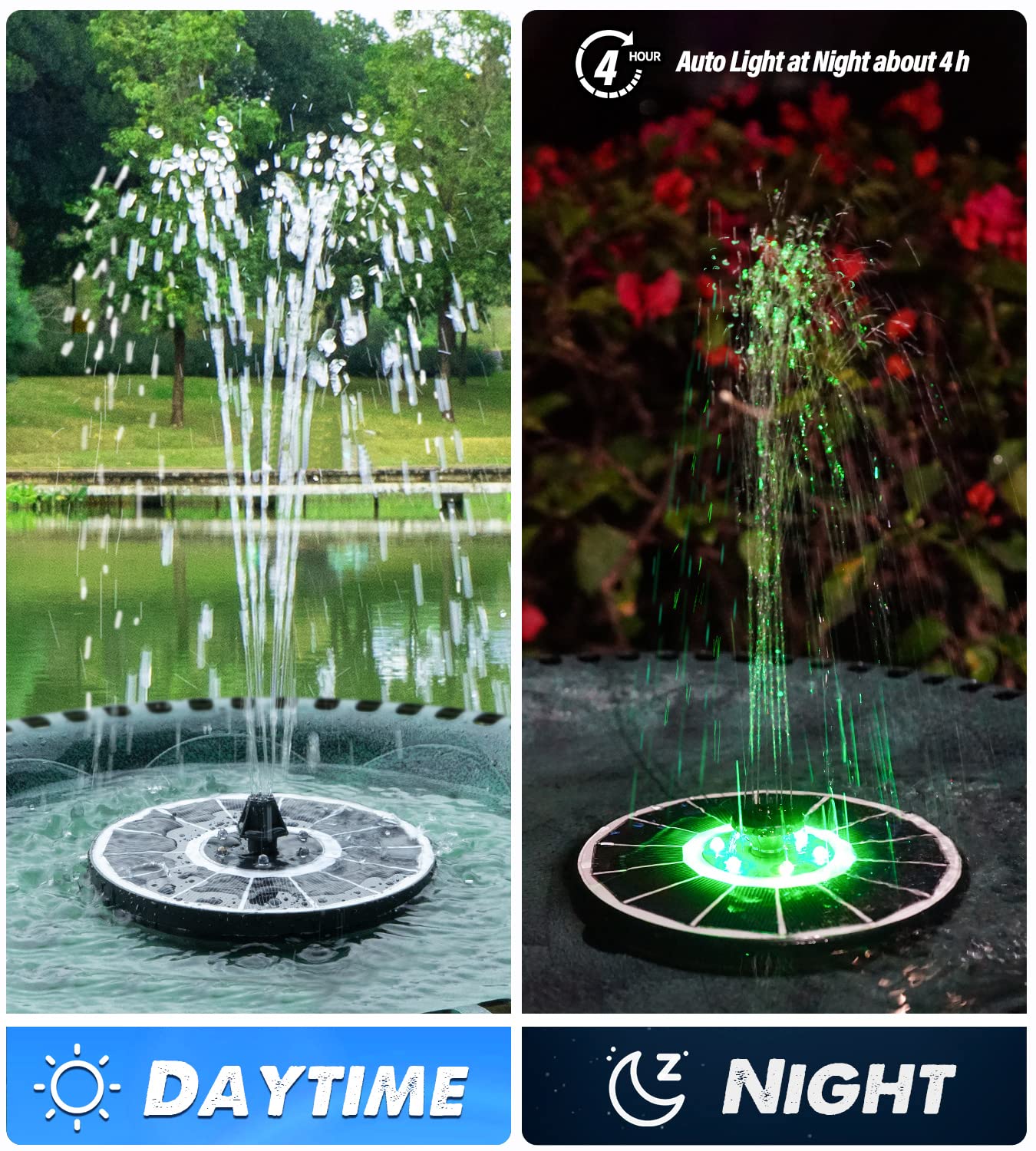 Yzert Solar Fountain Glass Panel with 2200 mah Battery, 3.5W Floating Solar Water Fountain with 4 Fixed Rods, Solar Pump for Bird Bath, Garden, Pond, Pool, Outdoor (White Panel Colorful Lights)