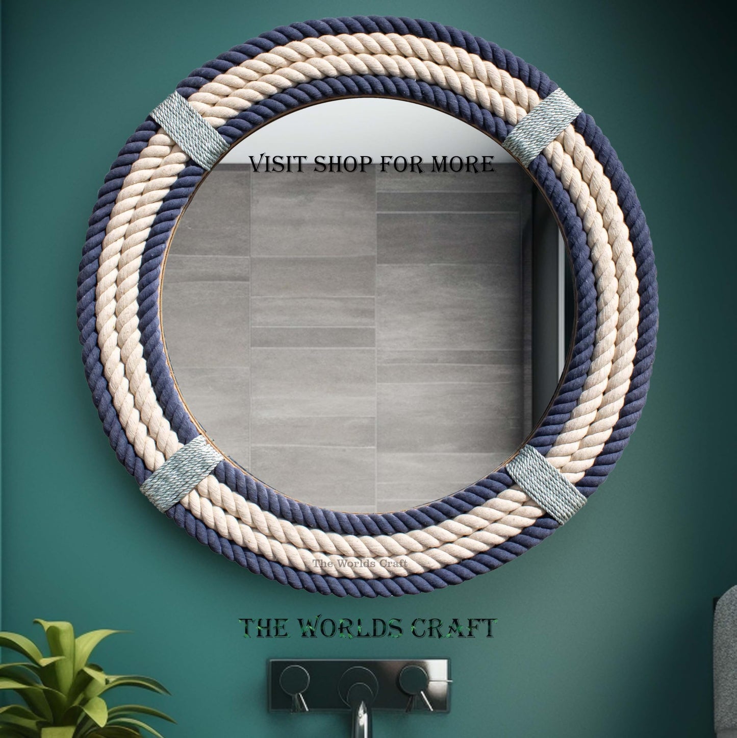 The Worlds Craft Nautical Round Rope Mirror - White Twisted Rope Wall Hanging Mirror, Rustic Boho & Coastal Farmhouse Décor for Bathroom, Bedroom, Nursery, or Entryway