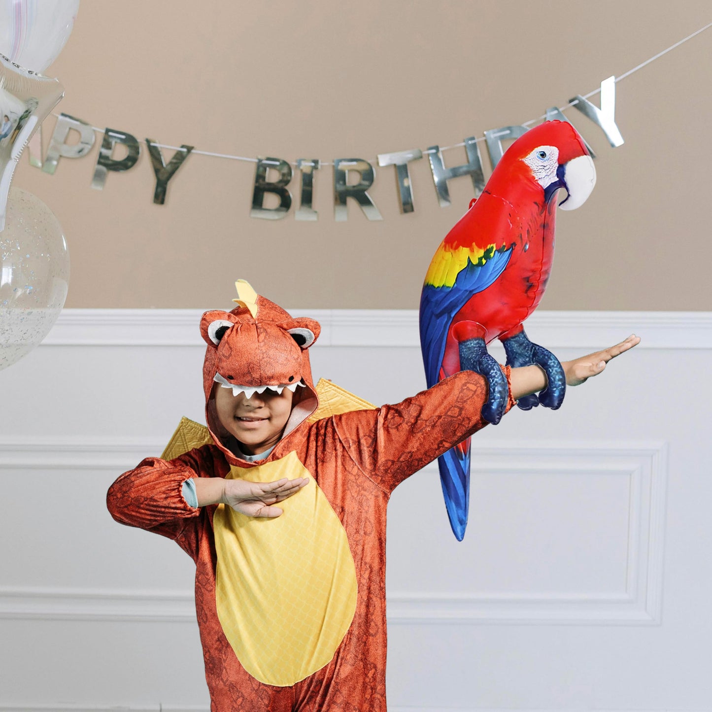Jet Creations 24" Inflatable Scarlet Macaw Parrot Red, Yellow, Blue Animal Figure for Decor, Play, Livestock Party, Birthday,Kids Gift, Christmas, Winter