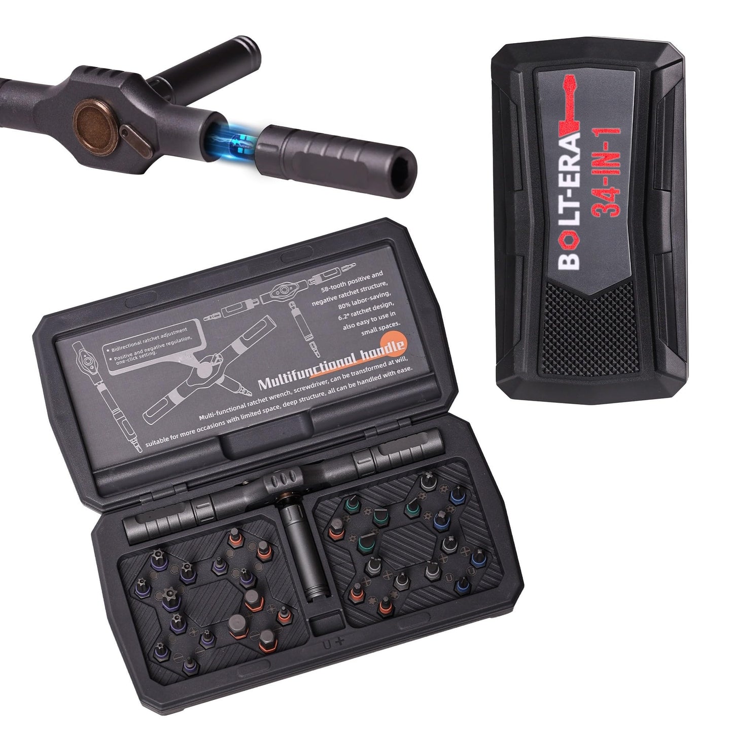34 in 1 Magnetic Screwdriver Set, Magnetic Ratchet Screwdriver Set with Multi-Bit Ratcheting Handle & Bit Magnetizer, Compact Repair Tool Kit with Storage Case for Furniture, Computer, Bicycle and DIY