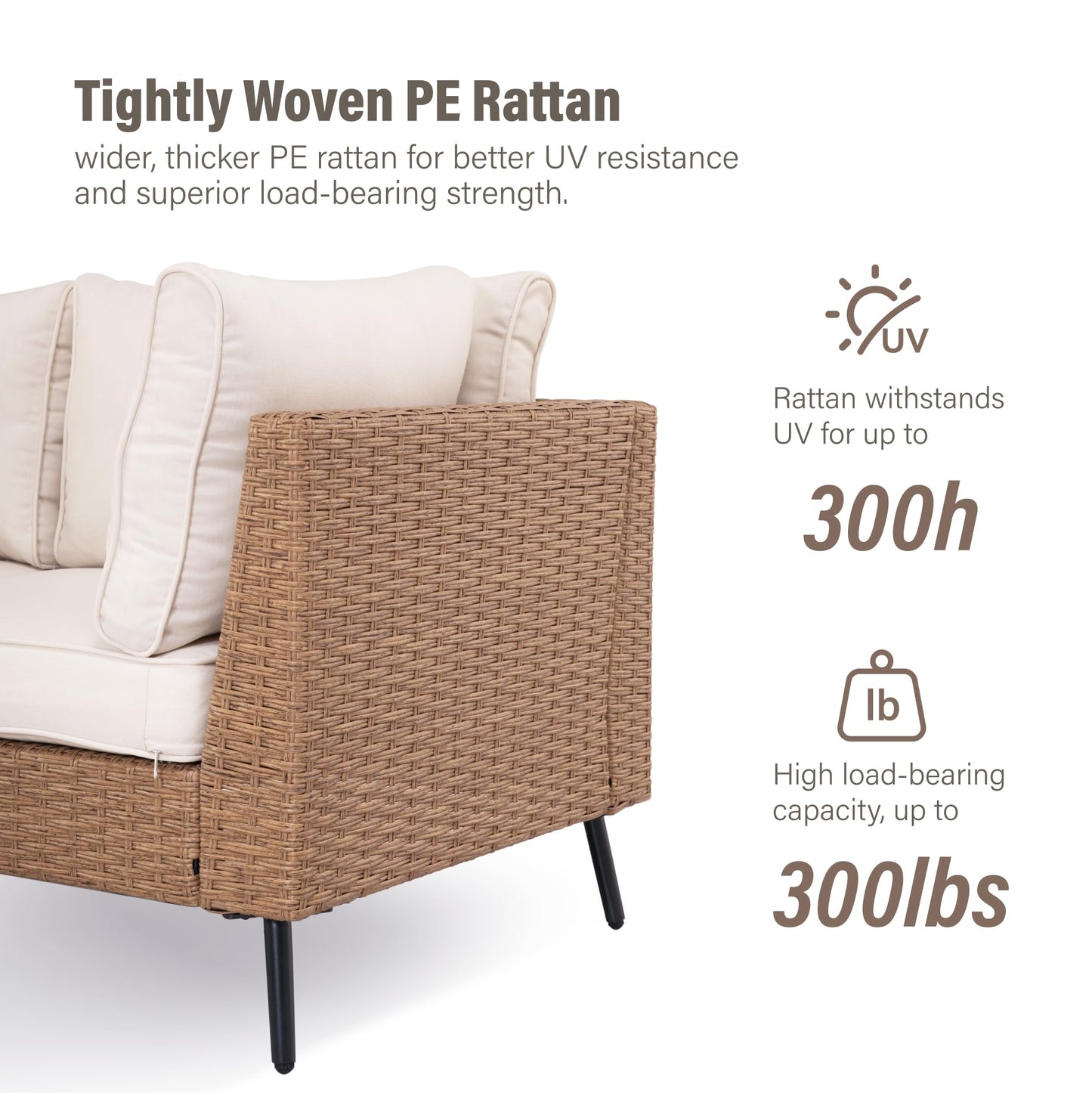EO Living 6-Piece Patio Furniture Set, Outdoor Sectional Sofa PE Rattan Outdoor Patio Furniture with Thick Cushions, All Weather Patio Conversation Sets for Garden, Poolside, Backyard(Beige)