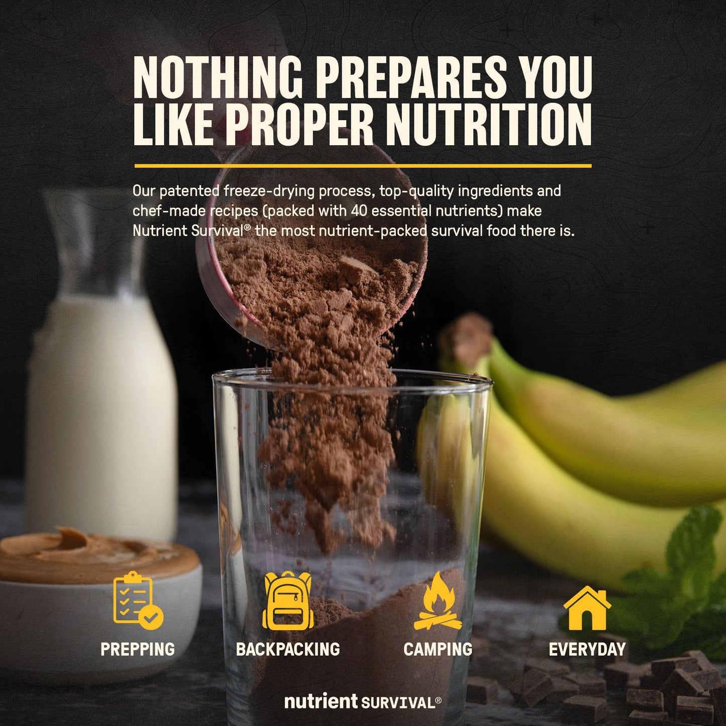 Nutrient Survival Whey Protein Powder Shake Chocolate Shake Gluten-Free, High-Protein Breakfast or Meal Replacement Shake, Perfect Dark Chocolate Smoothie Beverage (15 Servings)
