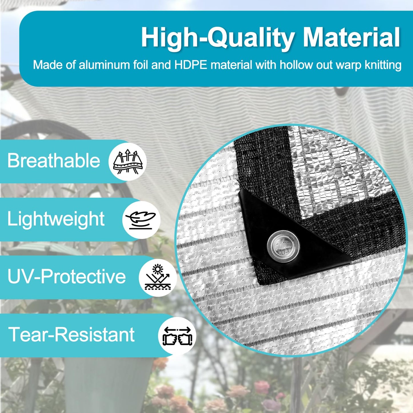 LOVE STORY 85% 20x30FT Aluminum Shade Cloth Reflective Sun Shade Cover Silver Tarp with Grommets for Car Garden Patio Kennel