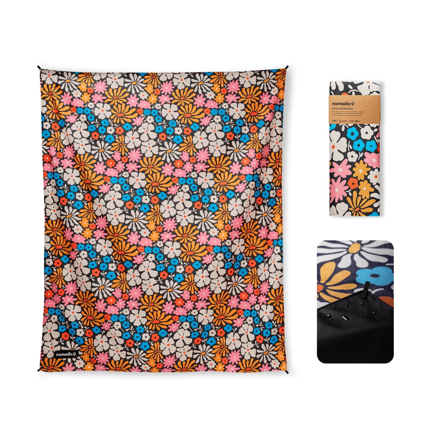 Nomadix Festival Blanket - Perfect for Picnics, Camping, & Lawn Seating - Plush Top & Water Resistant Base - Made with Post Consumer Recycled Materials - Hula Multi - 60x72