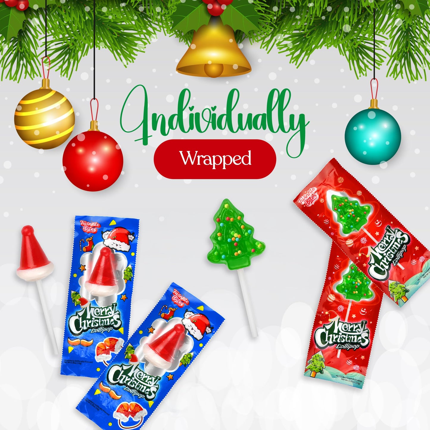 60 Pack Christmas Lollipops - Individually Wrapped Christmas Holiday Themed Hat And Tree Lollipops - Colorful Red & Green Designs & Delicious Flavor -Bulk Candy Use For Stocking Stuffers, Party Favor, Classroom & Office Treats, Candy Jar Fillers