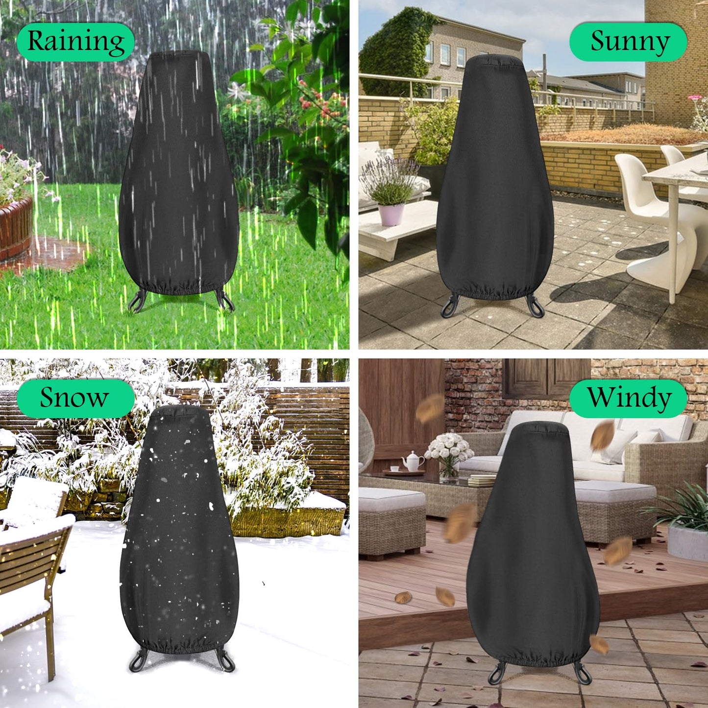 Chiminea Cover Waterproof Protective Cover Patio Furniture Covers, Outdoor Fireplace, Adjustable Drawcord, Black, 59x31x12inch