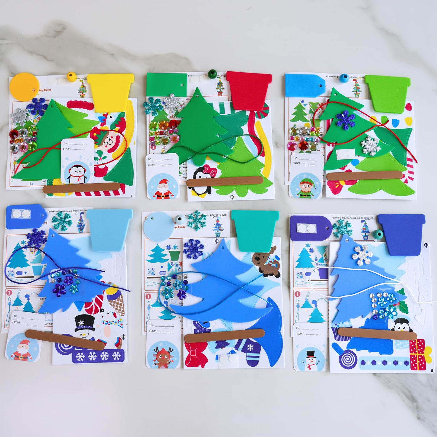 Winlyn 24 Sets Winter Decorations DIY Christmas Tree Ornaments 3D Pine Tree Necklaces Holiday Craft Kits Blank Foam Tree with Festive Foam Stickers for Kids Home Classroom Activities Party Favors