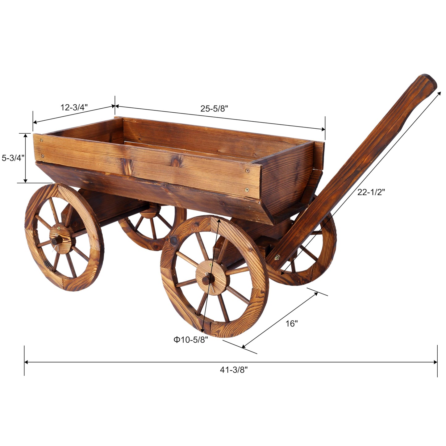 AYUYK Wood Wagon Planter with Wheels, Large Rustic Outdoor Garden Decor – Solid Fir Wood Wheelbarrow Planter for Patio, Balcony, Backyard, Heavy Duty Wooden Flower Cart with Handle
