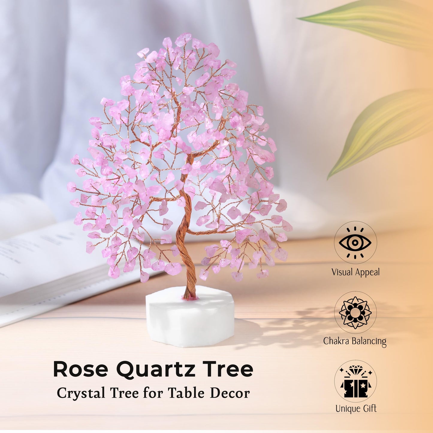 Rose Quartz Tree, Gemstone Tree, Crystal Tree for Positive Energy, Crystals and Healing Stones, Tree of Life, Chakra Tree - Luck, Thoughtful Gifts for Women, Tree of Life Decor, Clever Birthday Gifts