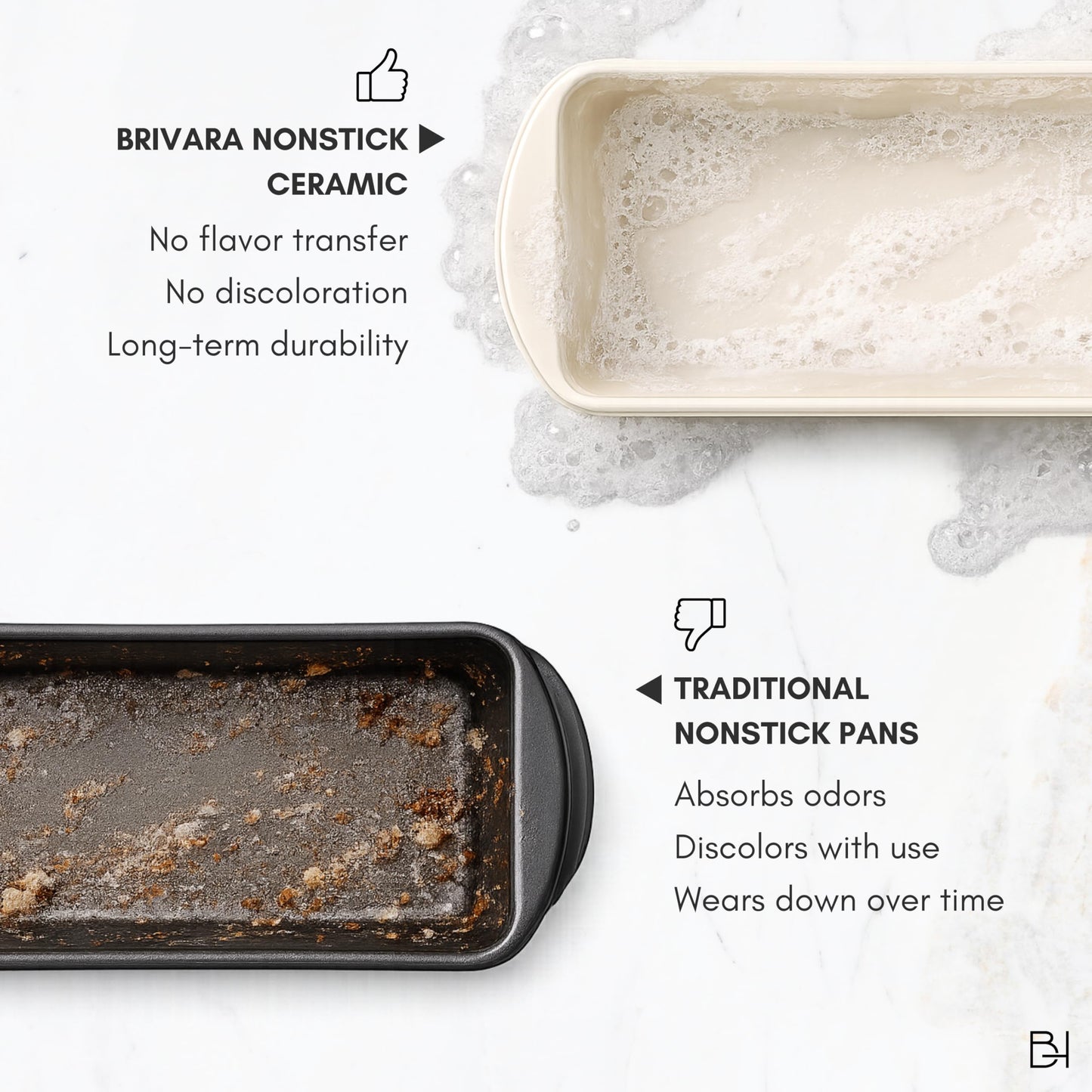 BRIVARA HOME Non-Stick Ceramic Coated Glass 1 lb Loaf Pan | Naturally Slick Ceramic Coating | No PTFE, PFOA, PFAS, and BPA | Perfect for Cakes, Breads, & More [Crema]