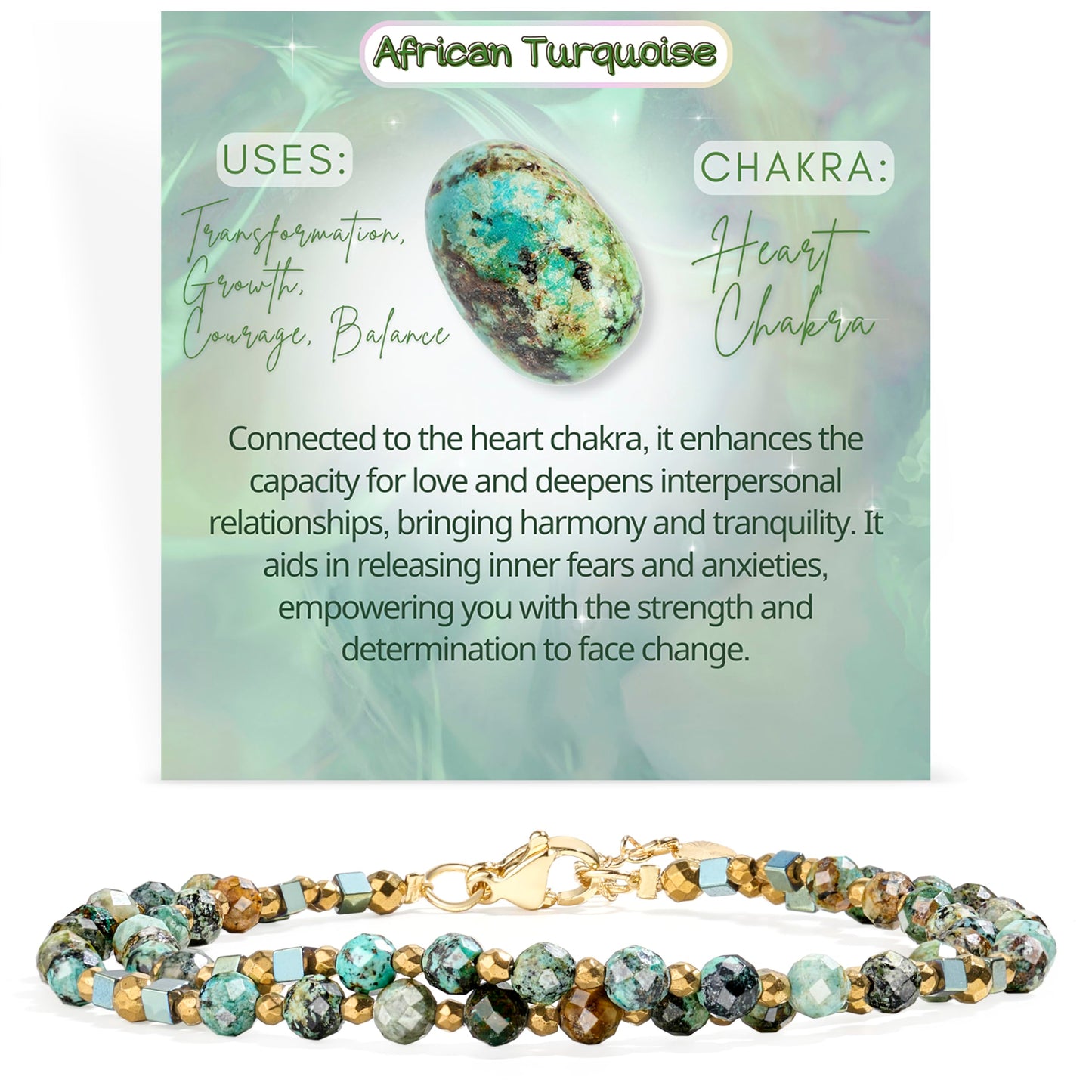 Farfume African Turquoise - Transformation & Growth - Crystal Beaded Bracelets, Chakra 4mm Natural Stone Beads Bracelets, Gemstone Spiritual Jewelry Gifts for Mother's Day