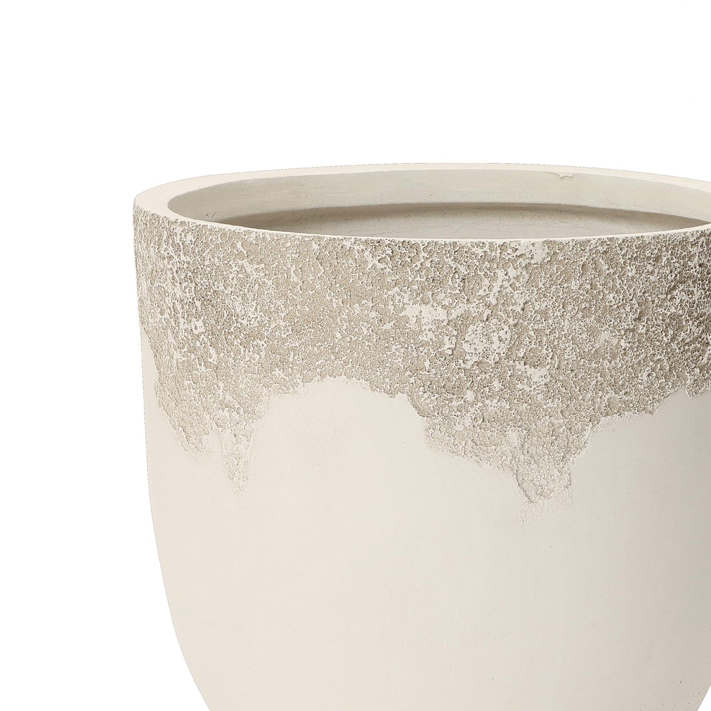 LuxenHome 15.5" Dia Beige Large Round Planter, Outdoor Indoor Decorative Plant Pot with Drainage Hole and Rubber Plug, Antique Travertine Style Off-White Flower Pot for Home Patio Garden