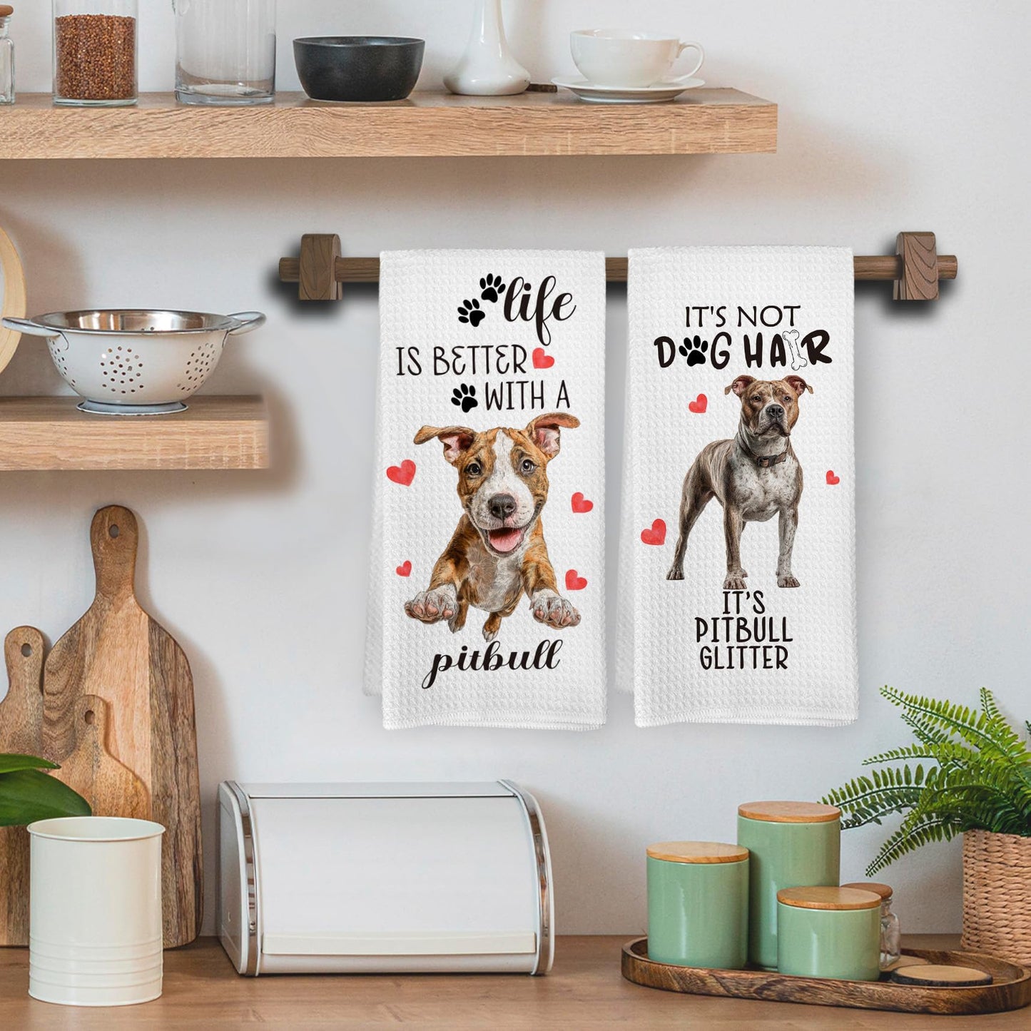 EGBTL Pitbull Gifts Kitchen Towels Set of 2, Funny Dog Hand Towels for Kitchen Bathroom Decor, Dog for Pitbull Dogs Lovers Owners Women Men Dishcloths Dish Towel 16X24 Inches